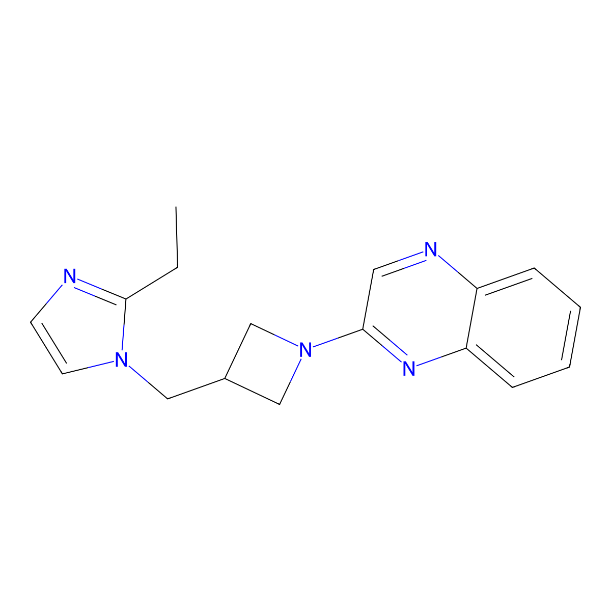 2-{3-[(2-ethyl-1H-imidazol-1-yl)methyl]azetidin-1-yl}quinoxaline molecular structure, CAS 2741911-63-5