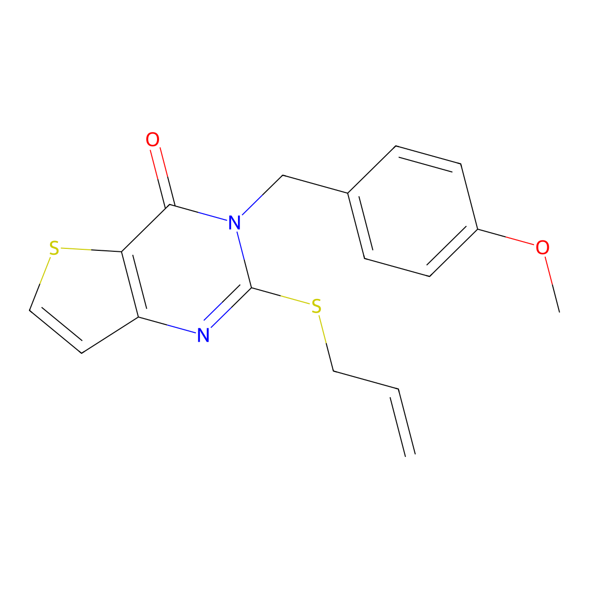 3-[(4-methoxyphenyl)methyl]-2-(prop-2-en-1-ylsulfanyl)-3H,4H-thieno[3,2-d]pyrimidin-4-one molecular structure, CAS 2741911-66-8