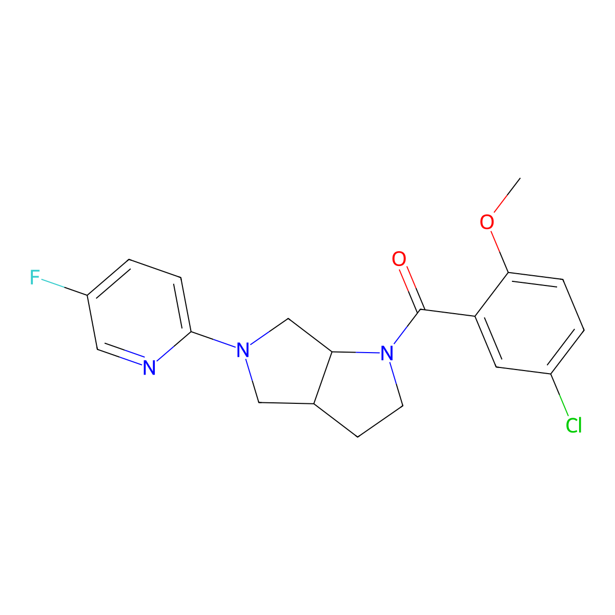 2-[1-(5-Chloro-2-methoxybenzoyl)-octahydropyrrolo[3,4-b]pyrrol-5-yl]-5-fluoropyridine molecular structure, CAS 2741911-70-4
