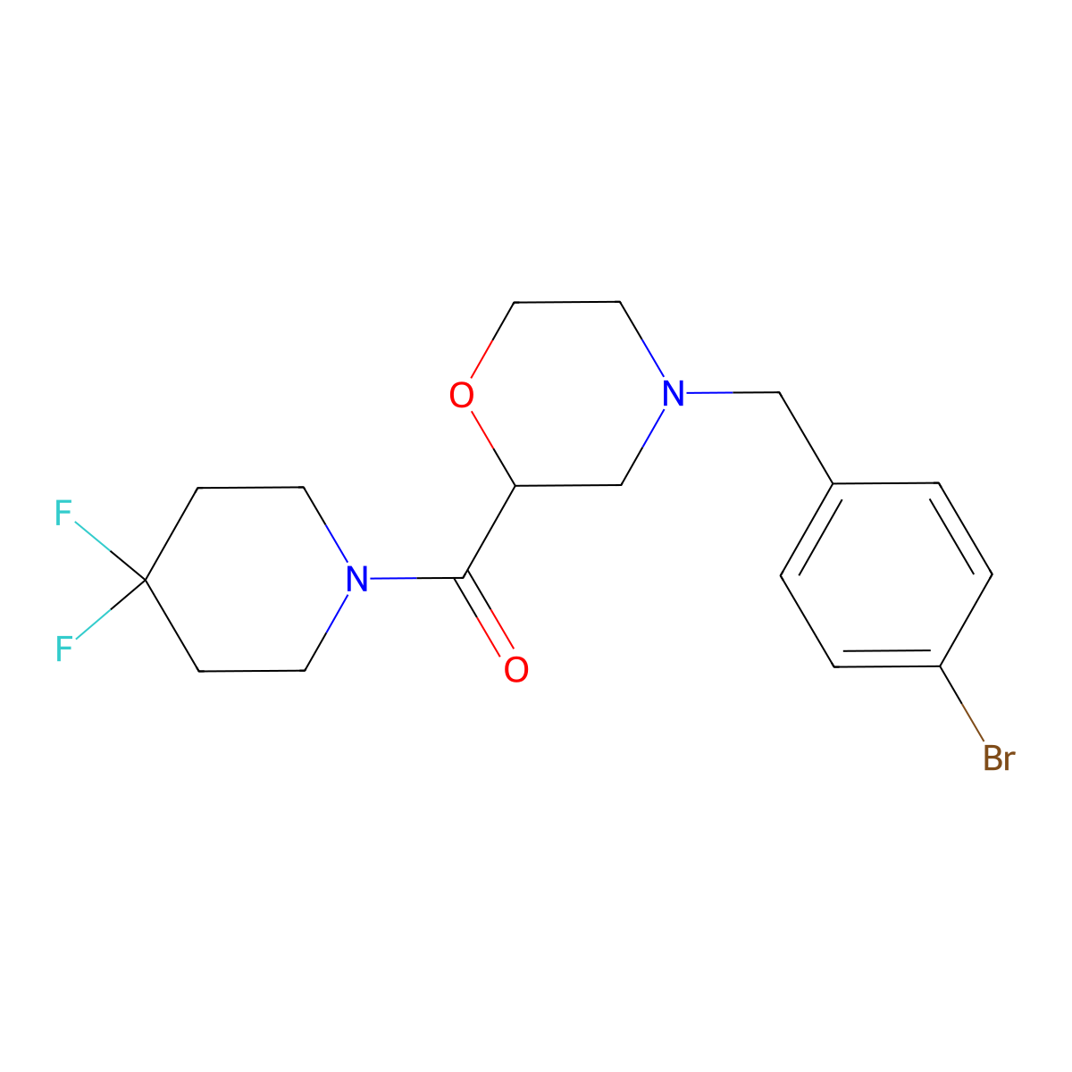 4-[(4-Bromophenyl)methyl]-2-(4,4-difluoropiperidine-1-carbonyl)morpholine molecular structure, CAS 2741911-73-7