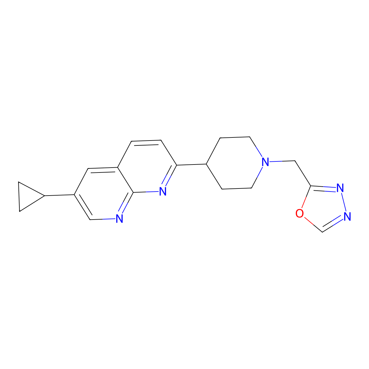 6-Cyclopropyl-2-{1-[(1,3,4-oxadiazol-2-yl)methyl]piperidin-4-yl}-1,8-naphthyridine molecular structure, CAS 2741911-74-8