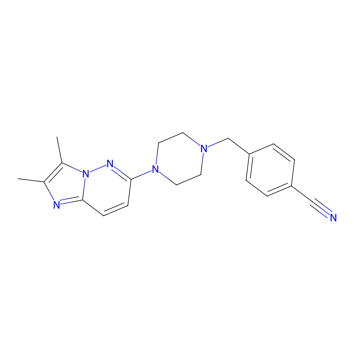4-[(4-{2,3-Dimethylimidazo[1,2-b]pyridazin-6-yl}piperazin-1-yl)methyl]benzonitrile molecular structure, CAS 2741911-76-0