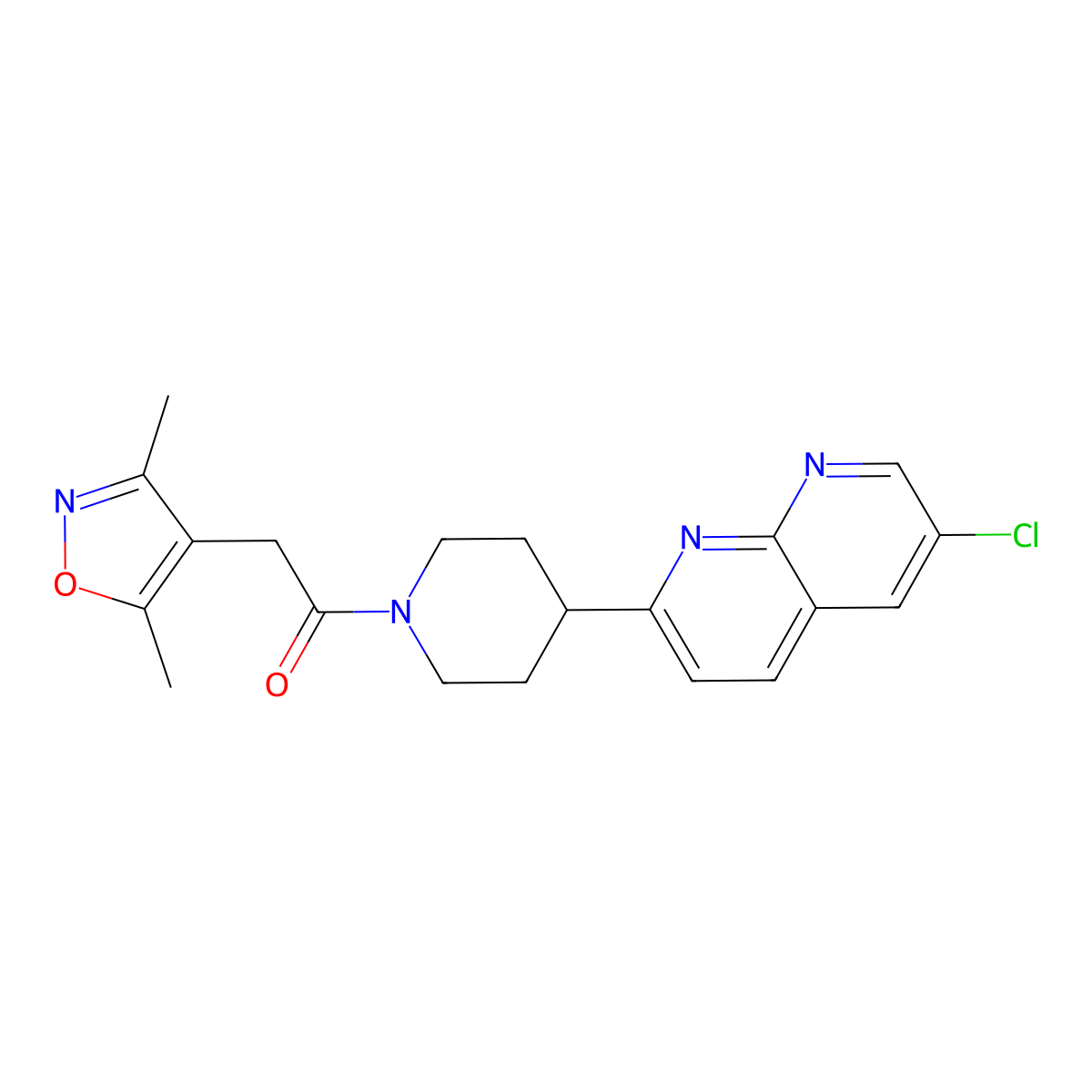 1-[4-(6-Chloro-1,8-naphthyridin-2-yl)piperidin-1-yl]-2-(3,5-dimethyl-1,2-oxazol-4-yl)ethan-1-one molecular structure, CAS 2741911-78-2