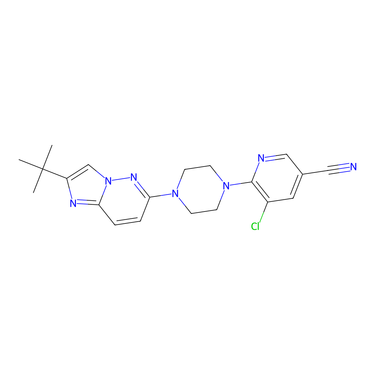 6-(4-{2-Tert-butylimidazo[1,2-b]pyridazin-6-yl}piperazin-1-yl)-5-chloropyridine-3-carbonitrile molecular structure, CAS 2741911-80-6
