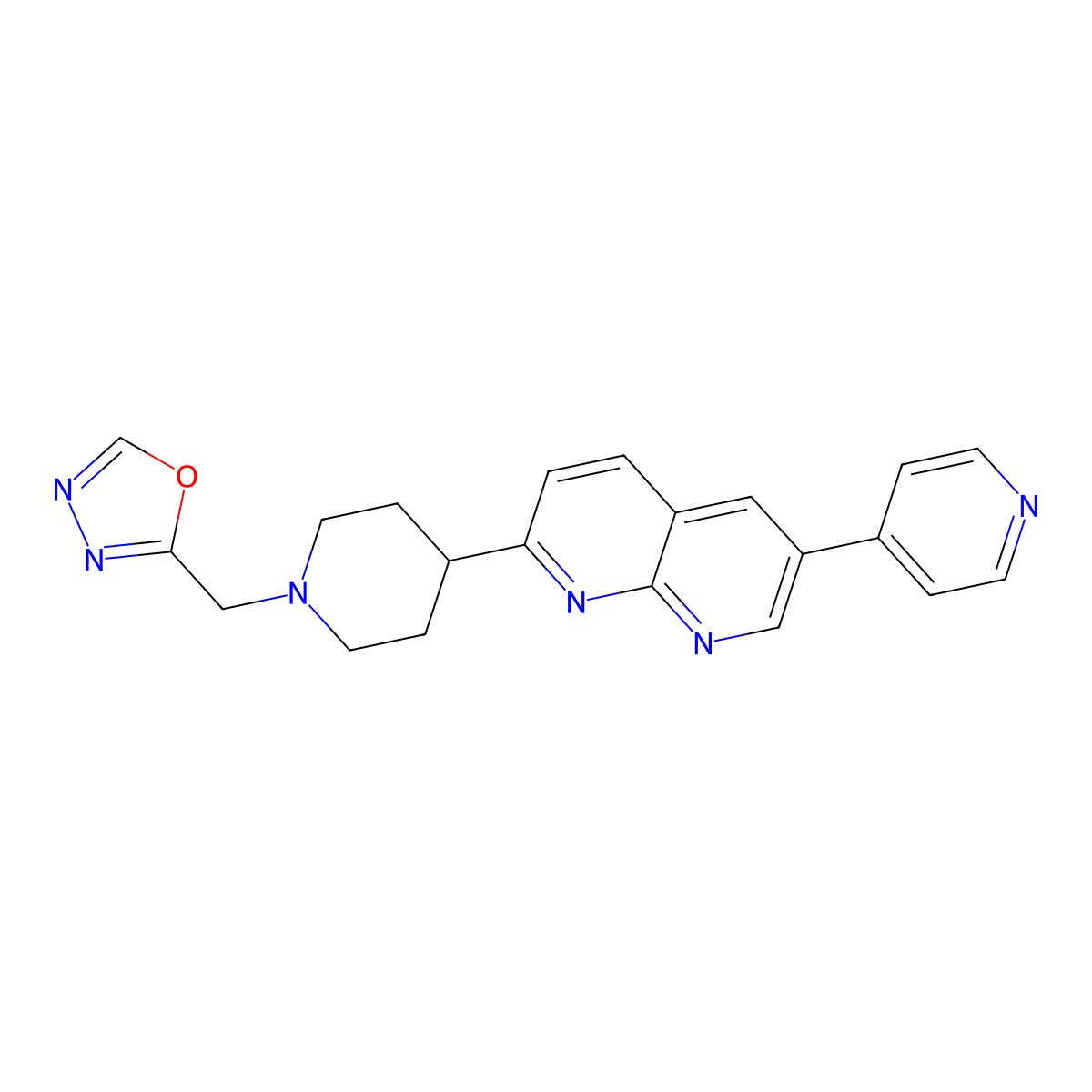 2-{1-[(1,3,4-Oxadiazol-2-yl)methyl]piperidin-4-yl}-6-(pyridin-4-yl)-1,8-naphthyridine molecular structure, CAS 2741911-82-8