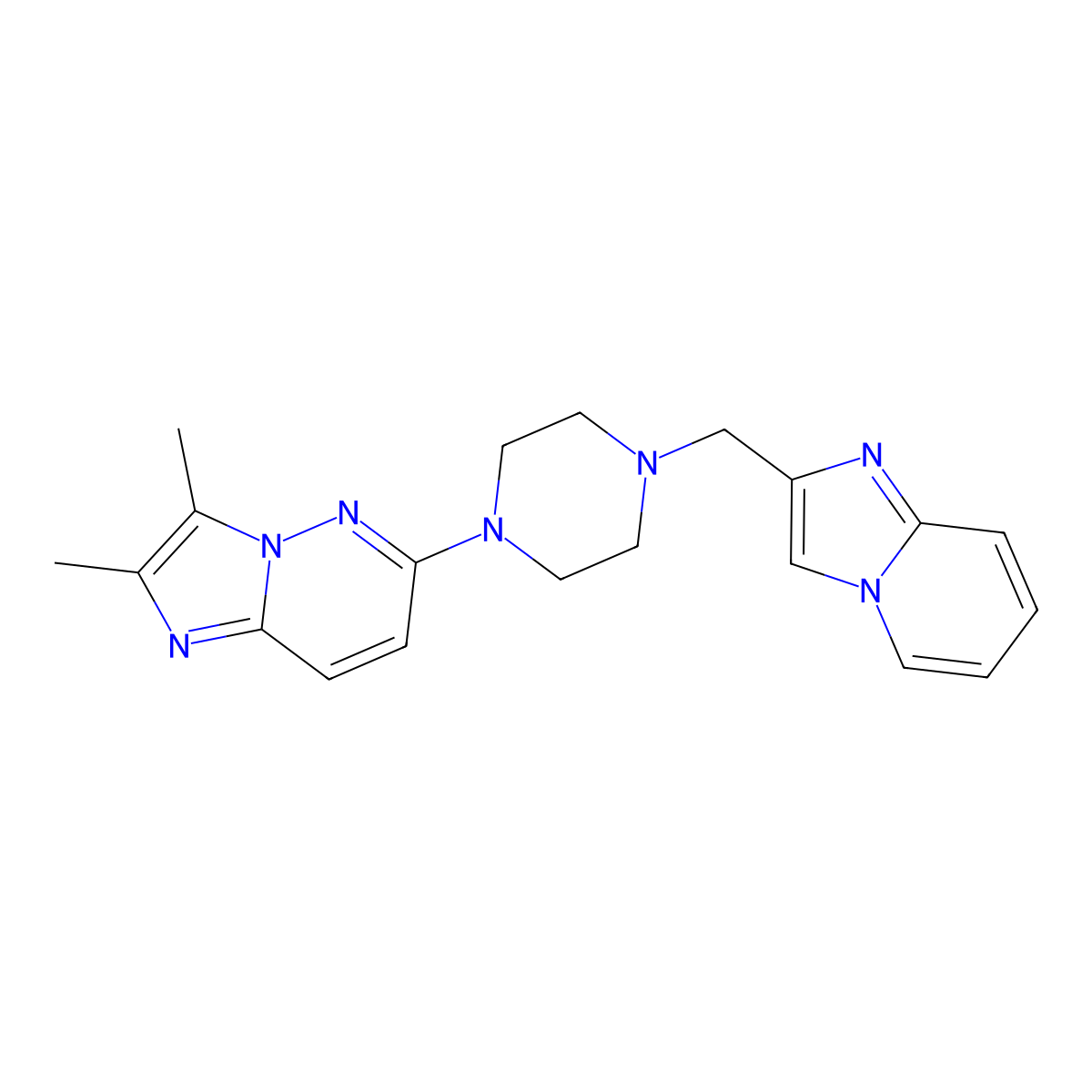 1-{2,3-Dimethylimidazo[1,2-b]pyridazin-6-yl}-4-({imidazo[1,2-a]pyridin-2-yl}methyl)piperazine molecular structure, CAS 2741911-84-0