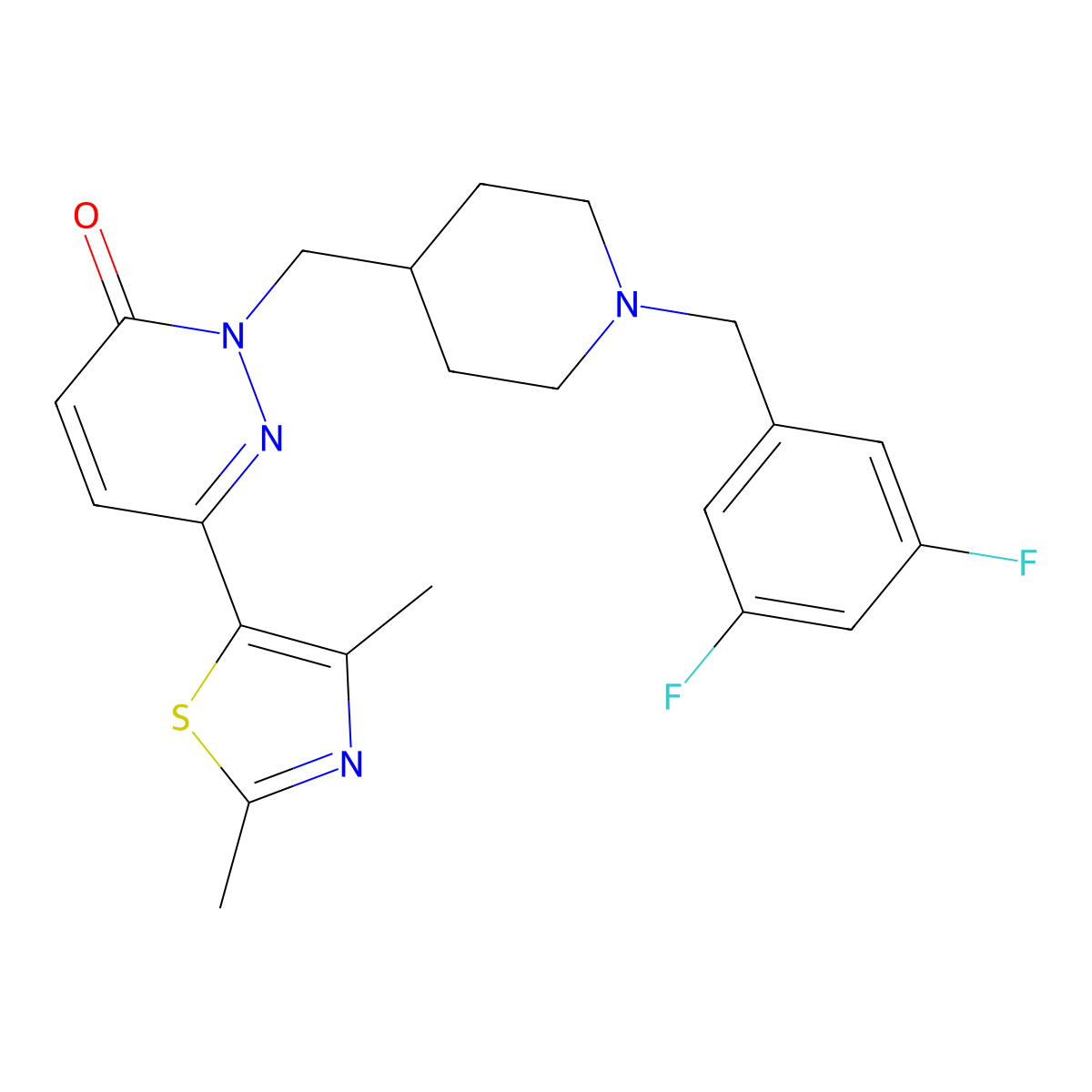 2-({1-[(3,5-Difluorophenyl)methyl]piperidin-4-yl}methyl)-6-(2,4-dimethyl-1,3-thiazol-5-yl)-2,3-dihydropyridazin-3-one molecular structure, CAS 2741911-86-2