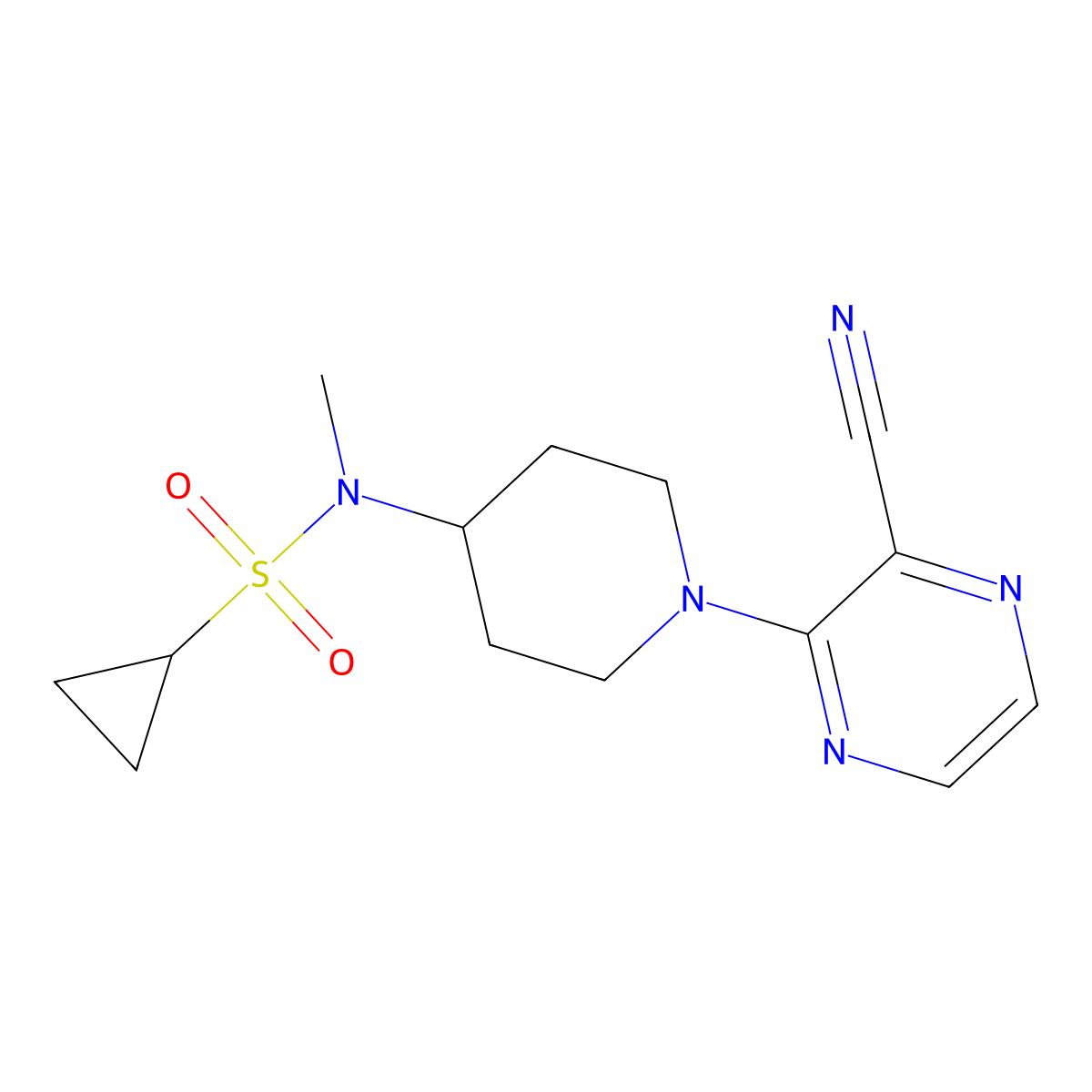 N-[1-(3-cyanopyrazin-2-yl)piperidin-4-yl]-N-methylcyclopropanesulfonamide molecular structure, CAS 2741911-87-3