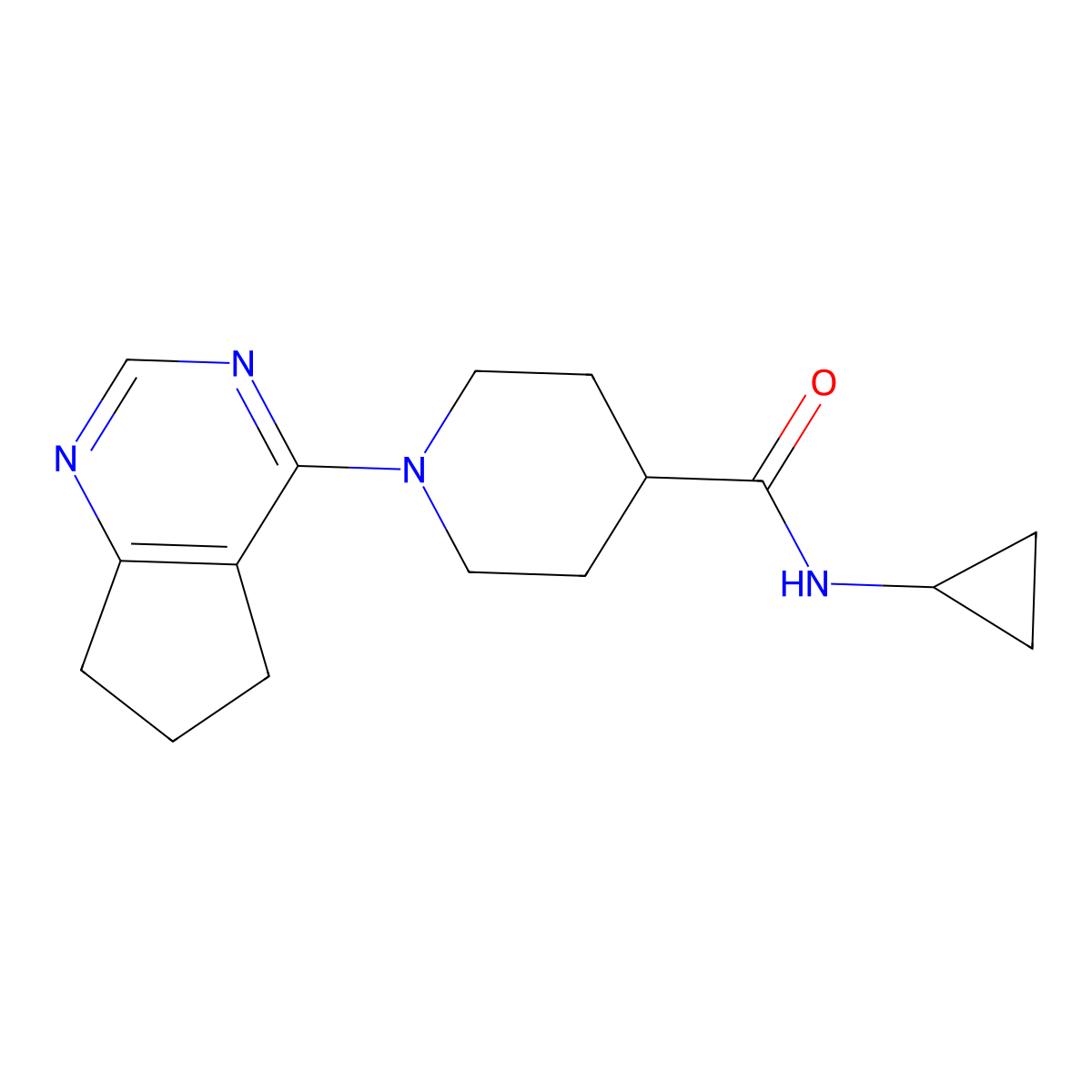 1-{5H,6H,7H-cyclopenta[d]pyrimidin-4-yl}-N-cyclopropylpiperidine-4-carboxamide molecular structure, CAS 2741911-91-9