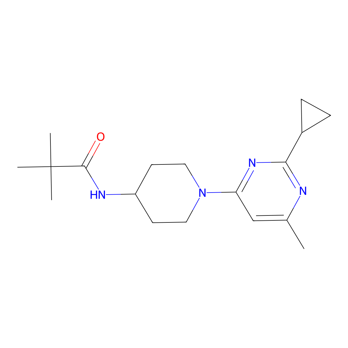 N-[1-(2-cyclopropyl-6-methylpyrimidin-4-yl)piperidin-4-yl]-2,2-dimethylpropanamide molecular structure, CAS 2741911-94-2