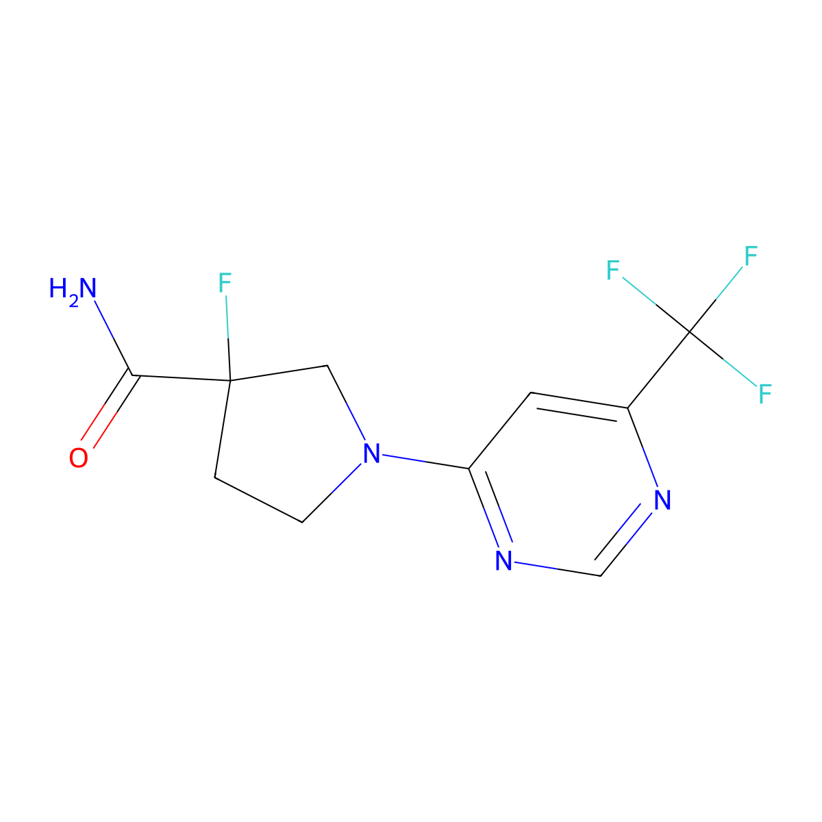 3-Fluoro-1-[6-(trifluoromethyl)pyrimidin-4-yl]pyrrolidine-3-carboxamide molecular structure, CAS 2741912-65-0