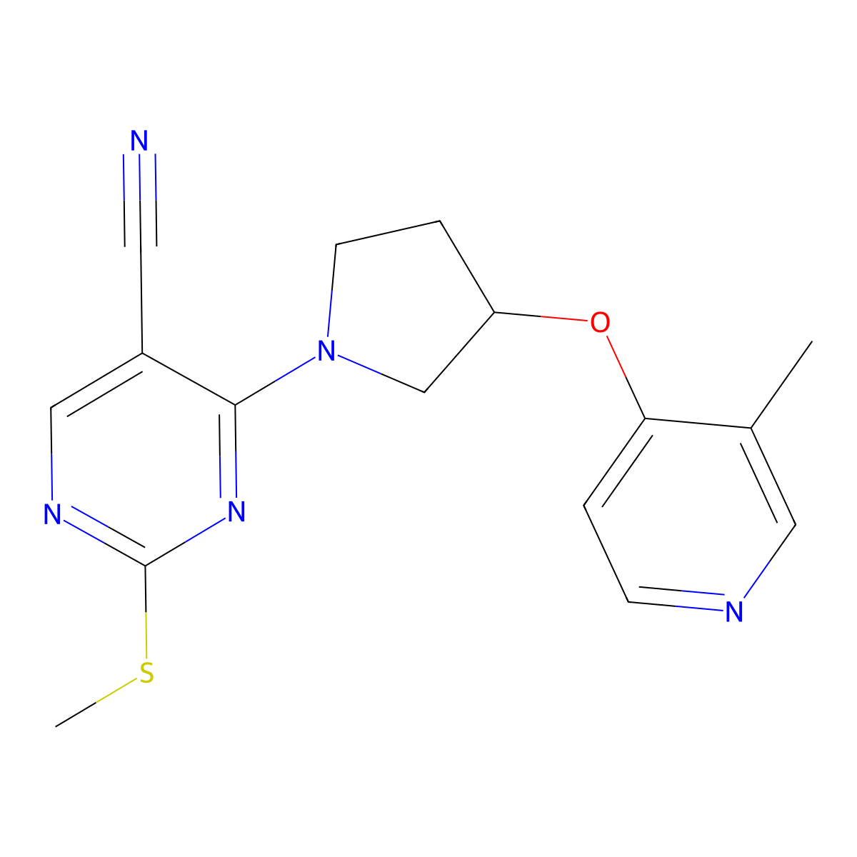 4-{3-[(3-Methylpyridin-4-yl)oxy]pyrrolidin-1-yl}-2-(methylsulfanyl)pyrimidine-5-carbonitrile molecular structure, CAS 2741912-68-3