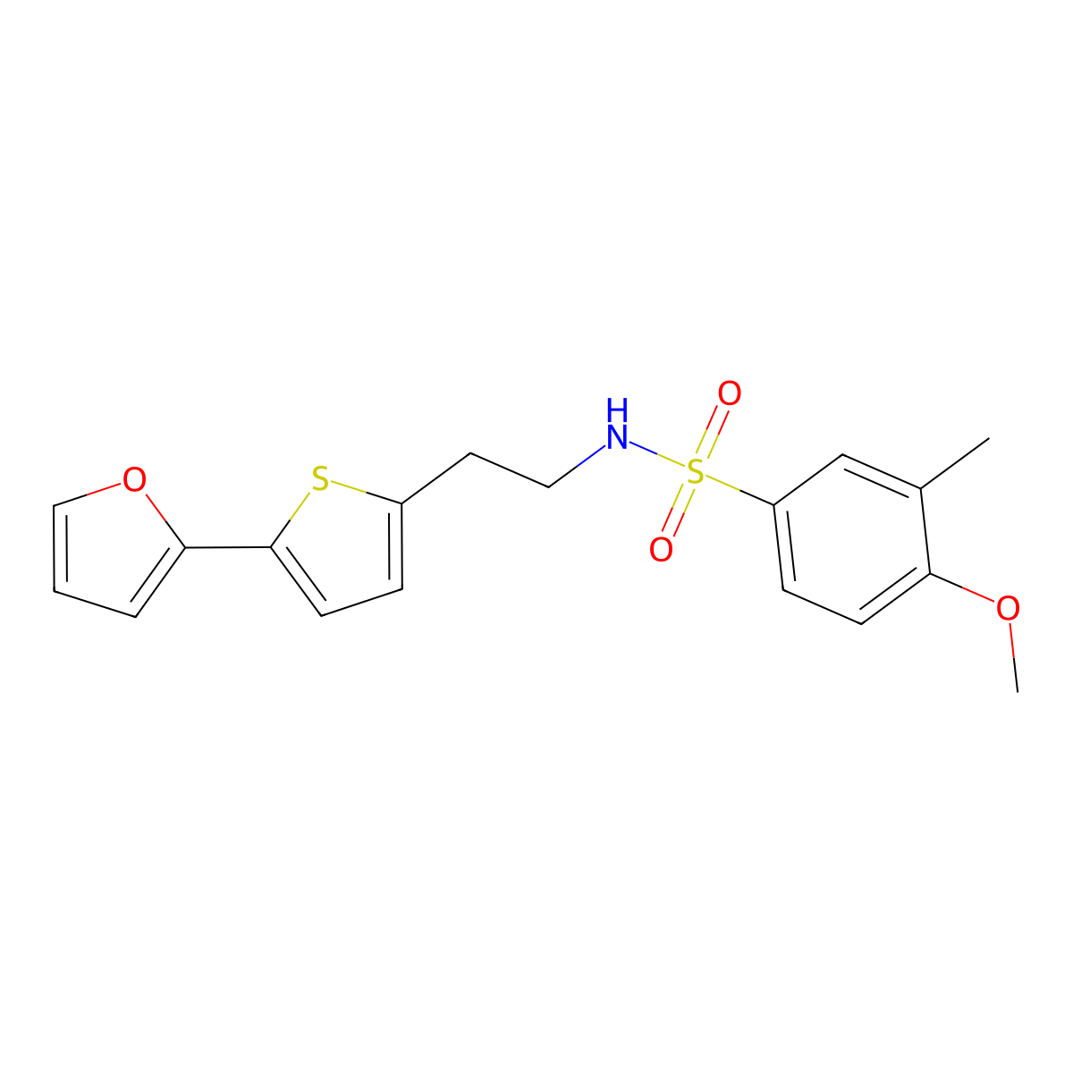 N-{2-[5-(furan-2-yl)thiophen-2-yl]ethyl}-4-methoxy-3-methylbenzene-1-sulfonamide molecular structure, CAS 2741912-70-7