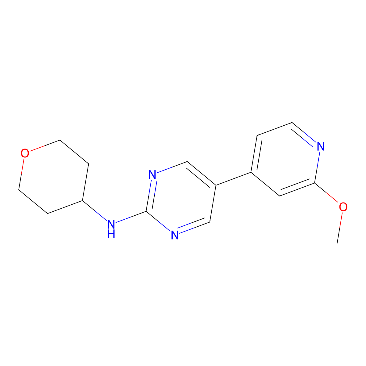 5-(2-methoxypyridin-4-yl)-N-(oxan-4-yl)pyrimidin-2-amine molecular structure, CAS 2741912-74-1
