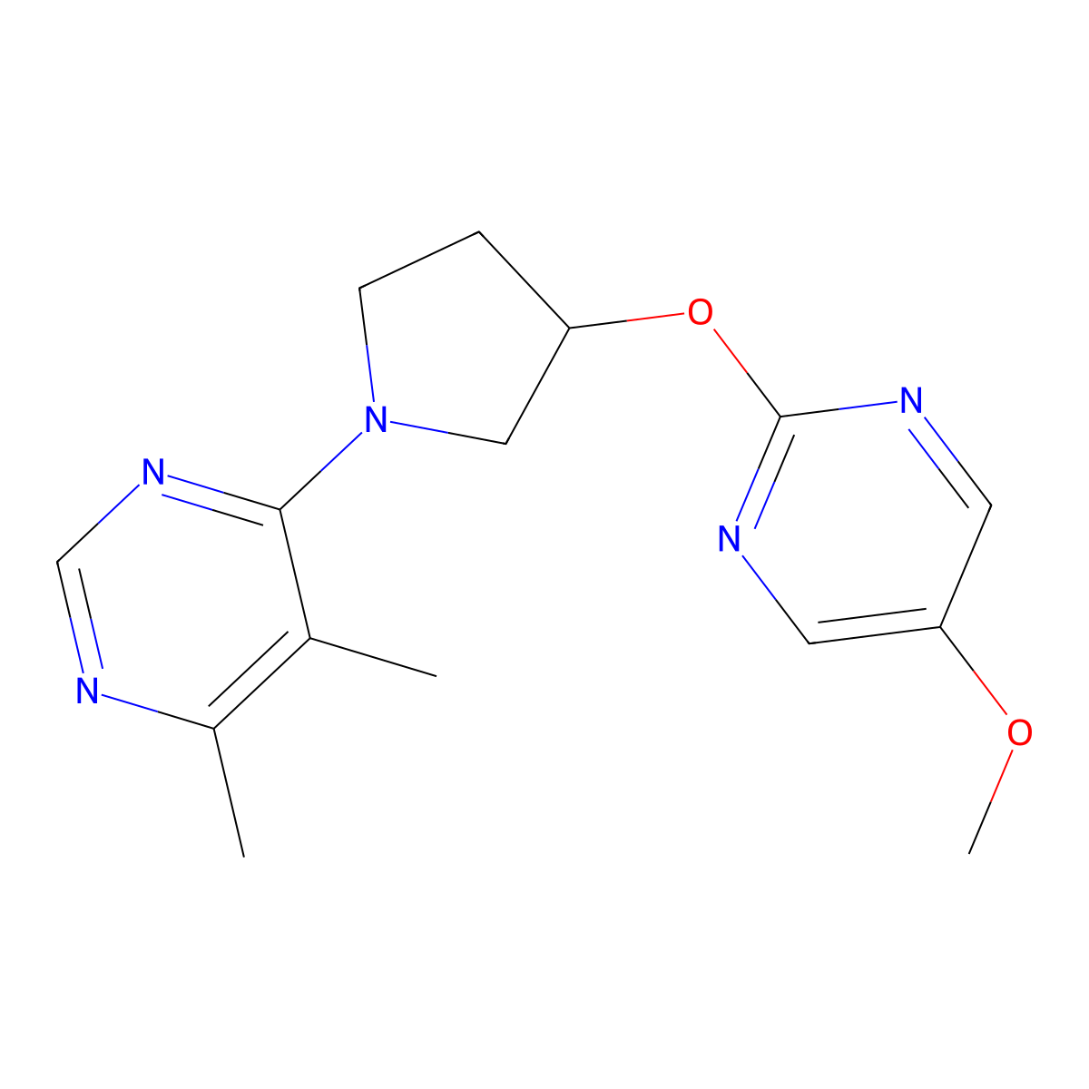 4-{3-[(5-Methoxypyrimidin-2-yl)oxy]pyrrolidin-1-yl}-5,6-dimethylpyrimidine molecular structure, CAS 2741912-75-2