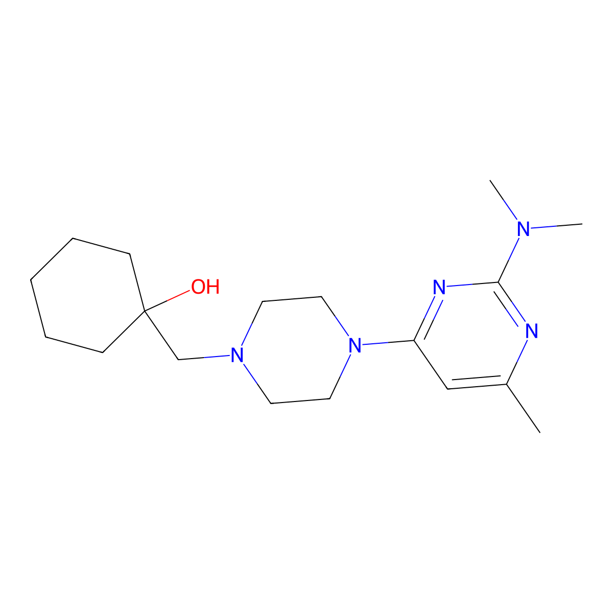 1-({4-[2-(Dimethylamino)-6-methylpyrimidin-4-yl]piperazin-1-yl}methyl)cyclohexan-1-ol molecular structure, CAS 2741912-79-6