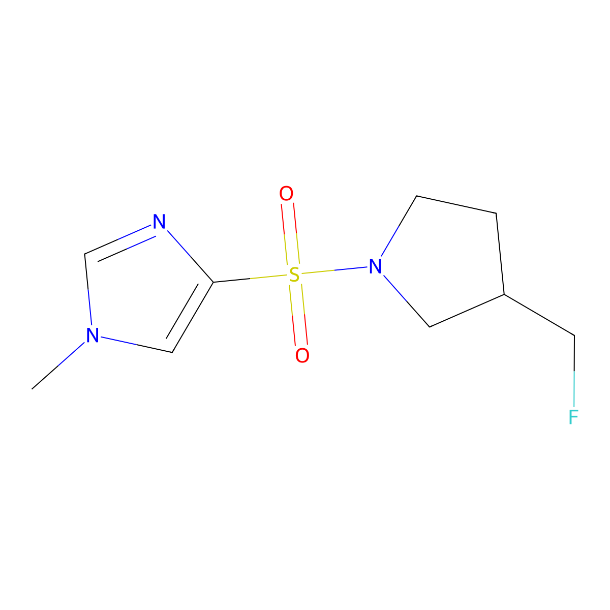 4-{[3-(fluoromethyl)pyrrolidin-1-yl]sulfonyl}-1-methyl-1H-imidazole molecular structure, CAS 2741912-81-0