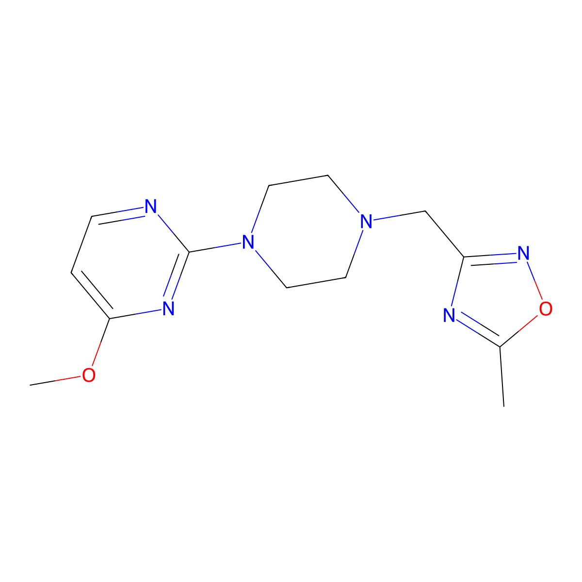 4-Methoxy-2-{4-[(5-methyl-1,2,4-oxadiazol-3-yl)methyl]piperazin-1-yl}pyrimidine molecular structure, CAS 2741912-82-1
