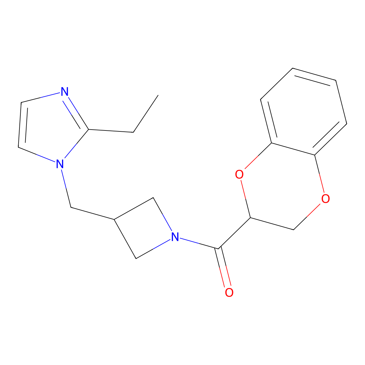 1-{[1-(2,3-dihydro-1,4-benzodioxine-2-carbonyl)azetidin-3-yl]methyl}-2-ethyl-1H-imidazole molecular structure, CAS 2741912-83-2