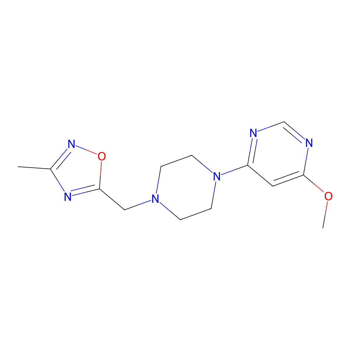 4-Methoxy-6-{4-[(3-methyl-1,2,4-oxadiazol-5-yl)methyl]piperazin-1-yl}pyrimidine molecular structure, CAS 2741912-86-5