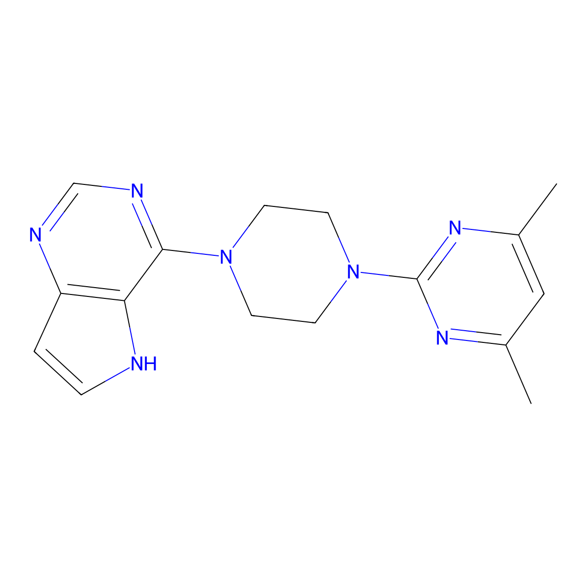 4,6-dimethyl-2-(4-{5H-pyrrolo[3,2-d]pyrimidin-4-yl}piperazin-1-yl)pyrimidine molecular structure, CAS 2741912-90-1