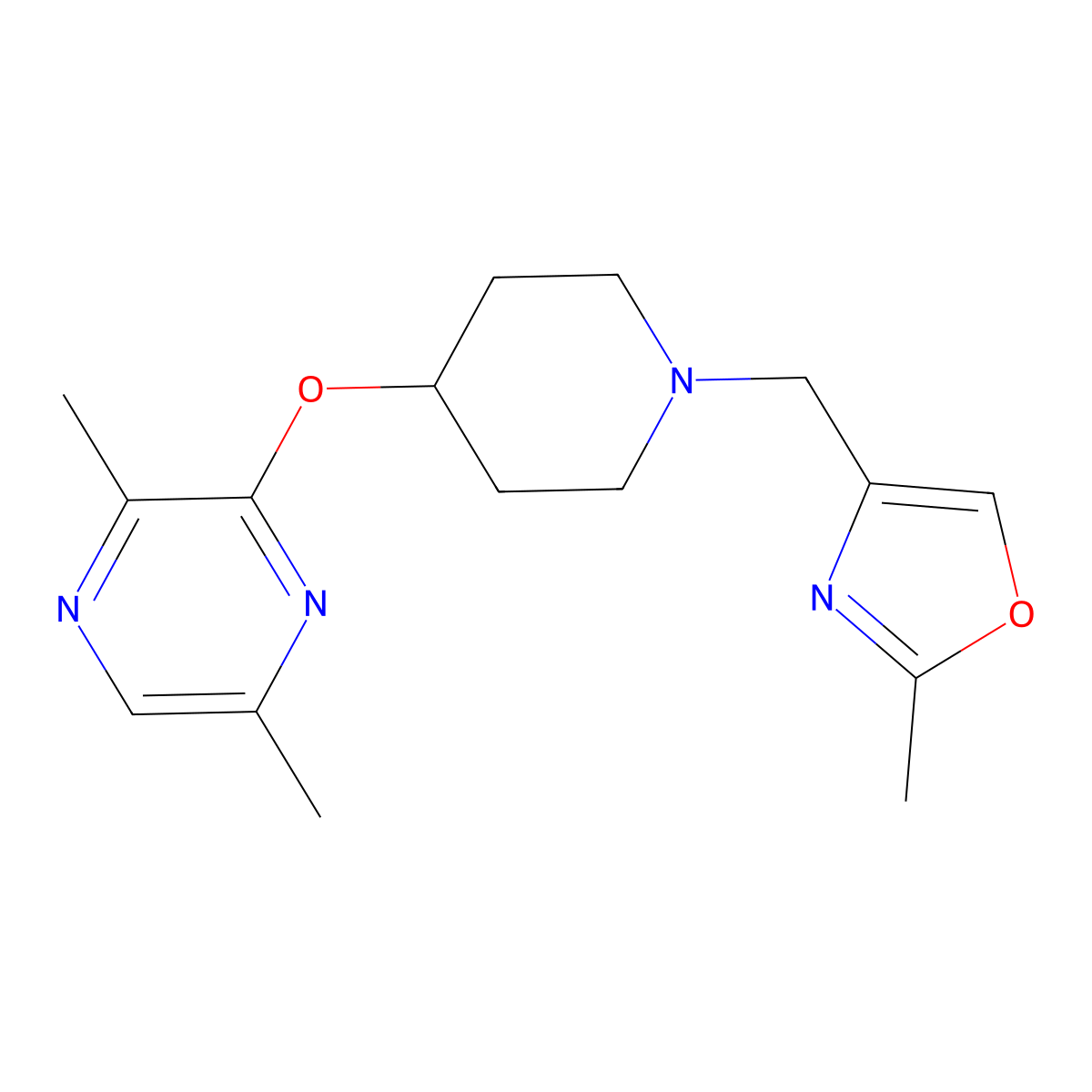 2,5-Dimethyl-3-({1-[(2-methyl-1,3-oxazol-4-yl)methyl]piperidin-4-yl}oxy)pyrazine molecular structure, CAS 2741912-92-3