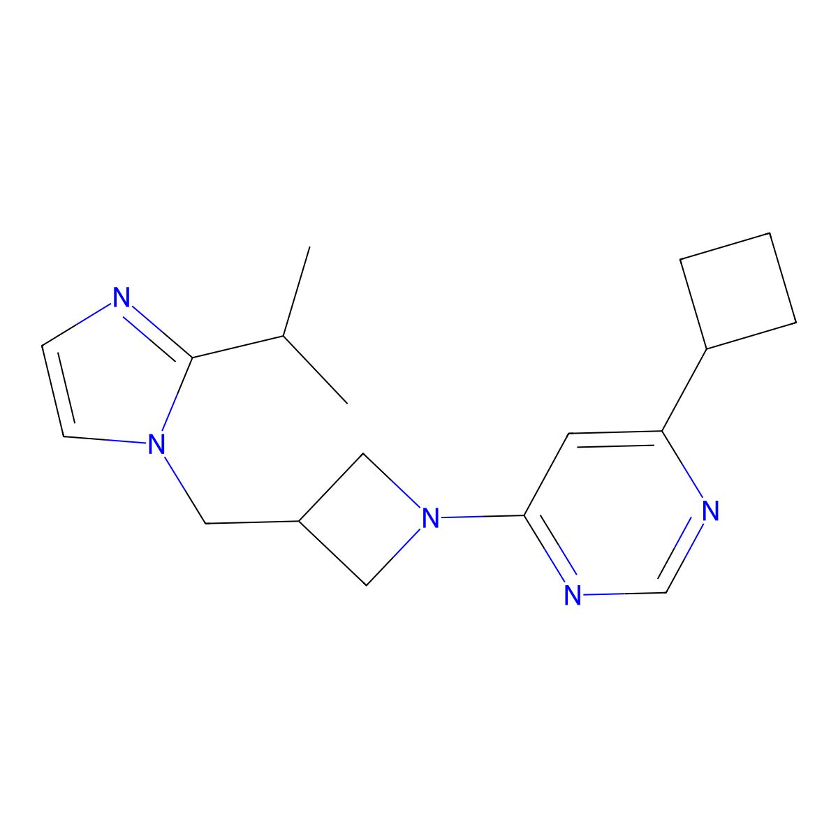 4-cyclobutyl-6-(3-{[2-(propan-2-yl)-1H-imidazol-1-yl]methyl}azetidin-1-yl)pyrimidine molecular structure, CAS 2741912-94-5