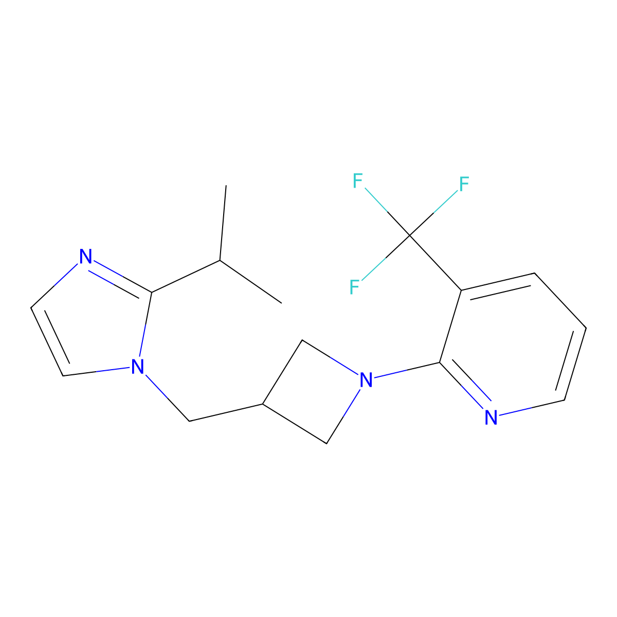2-(3-{[2-(propan-2-yl)-1H-imidazol-1-yl]methyl}azetidin-1-yl)-3-(trifluoromethyl)pyridine molecular structure, CAS 2741913-00-6