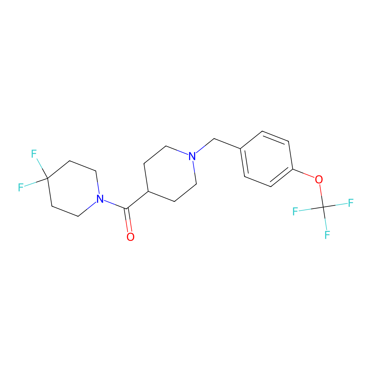 4,4-Difluoro-1-(1-{[4-(trifluoromethoxy)phenyl]methyl}piperidine-4-carbonyl)piperidine molecular structure, CAS 2741913-05-1