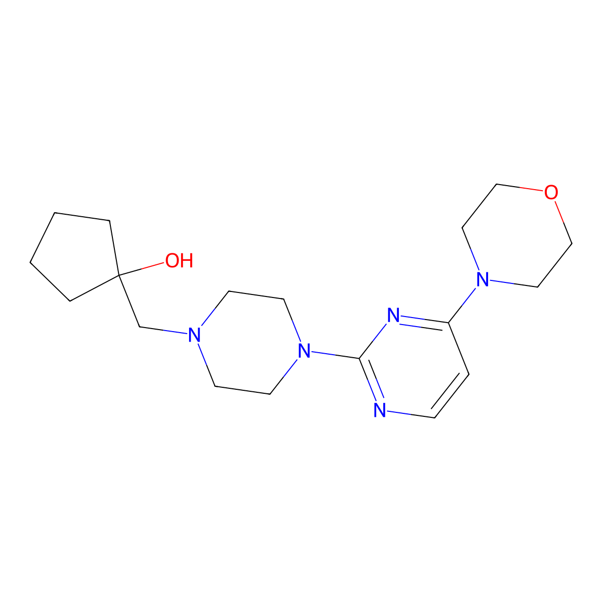 1-({4-[4-(Morpholin-4-yl)pyrimidin-2-yl]piperazin-1-yl}methyl)cyclopentan-1-ol molecular structure, CAS 2741913-06-2