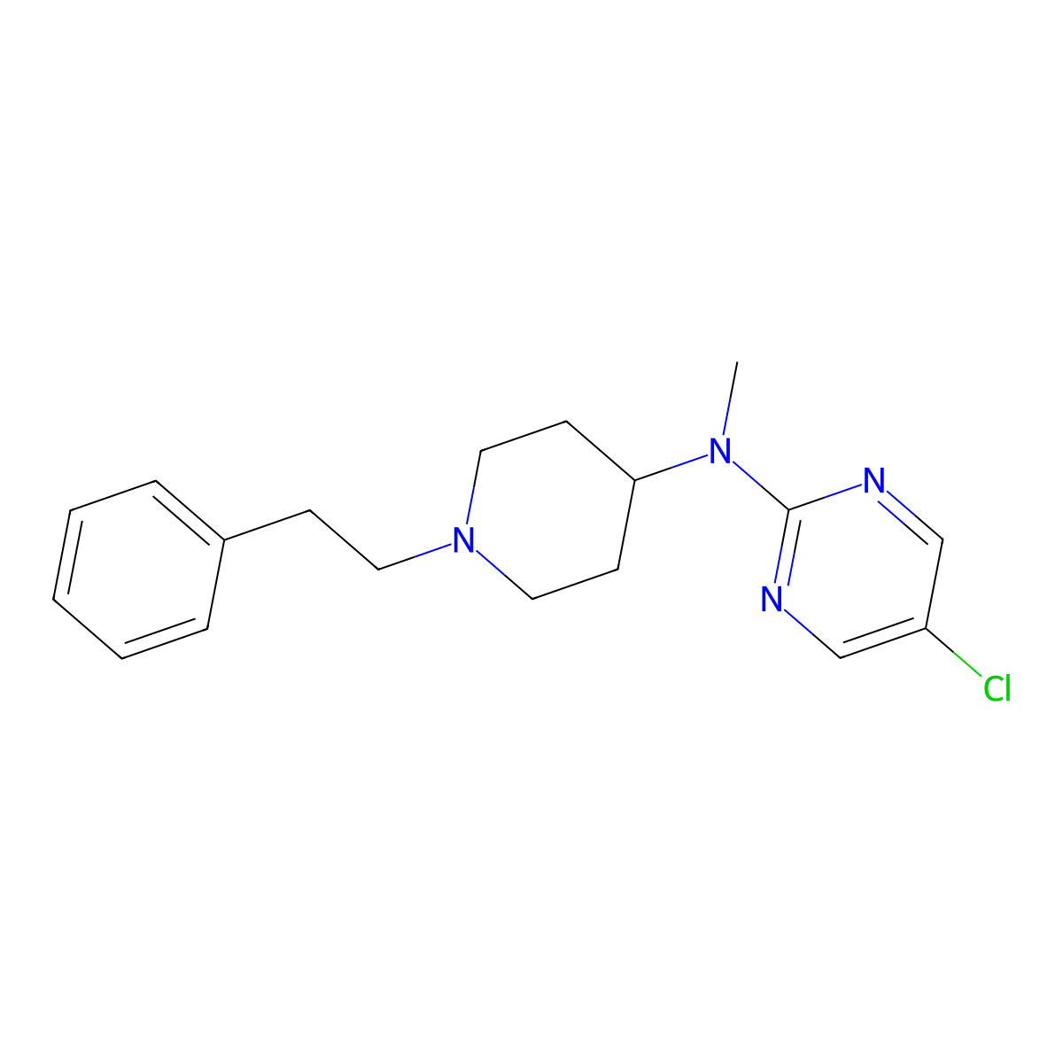 5-chloro-N-methyl-N-[1-(2-phenylethyl)piperidin-4-yl]pyrimidin-2-amine molecular structure, CAS 2741913-07-3
