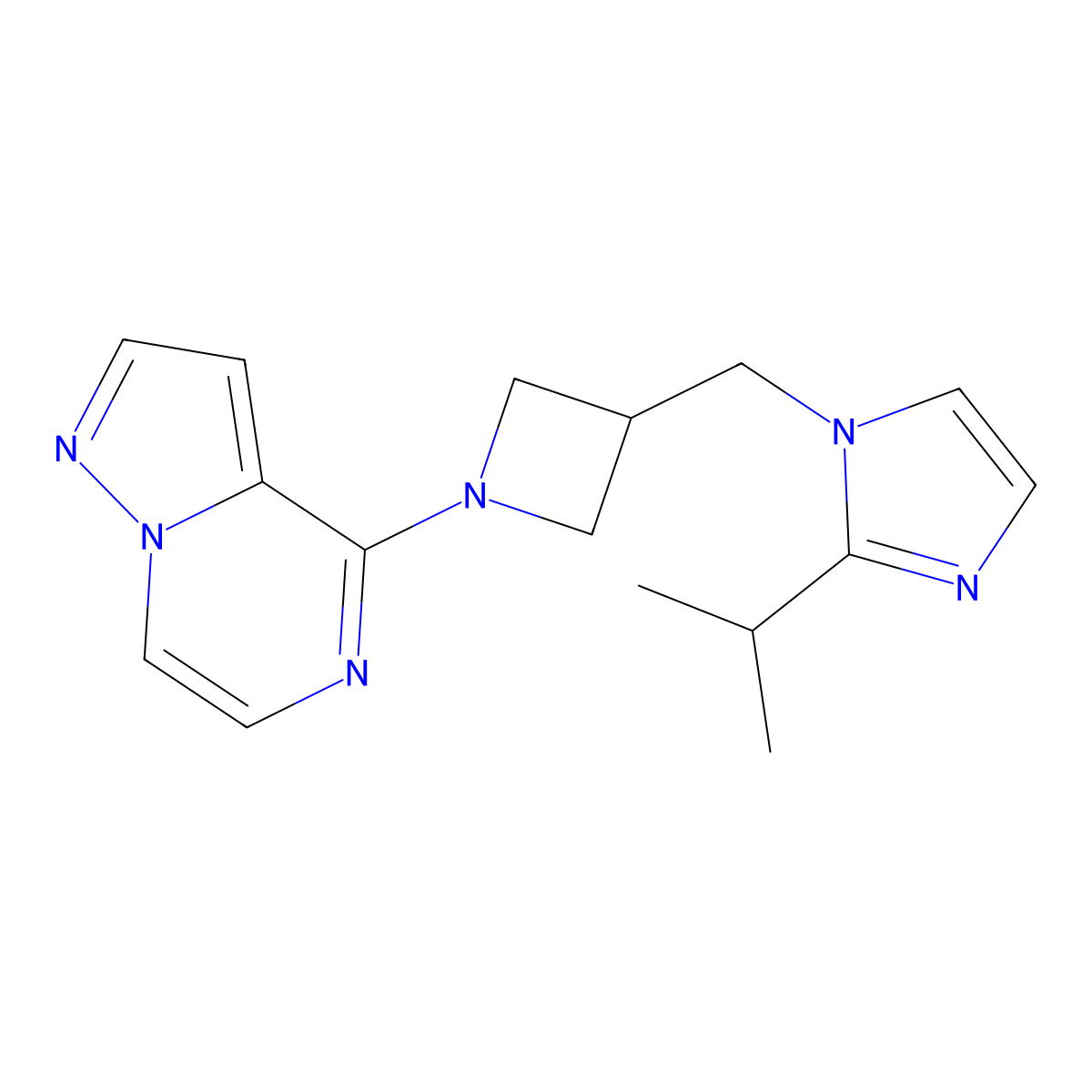 2-(propan-2-yl)-1-[(1-{pyrazolo[1,5-a]pyrazin-4-yl}azetidin-3-yl)methyl]-1H-imidazole molecular structure, CAS 2741913-11-9