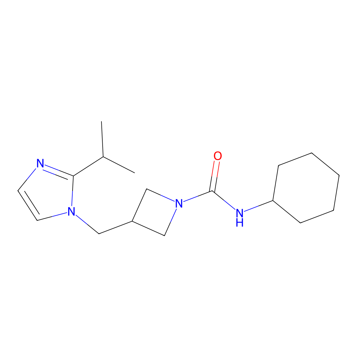 N-cyclohexyl-3-{[2-(propan-2-yl)-1H-imidazol-1-yl]methyl}azetidine-1-carboxamide molecular structure, CAS 2741913-13-1