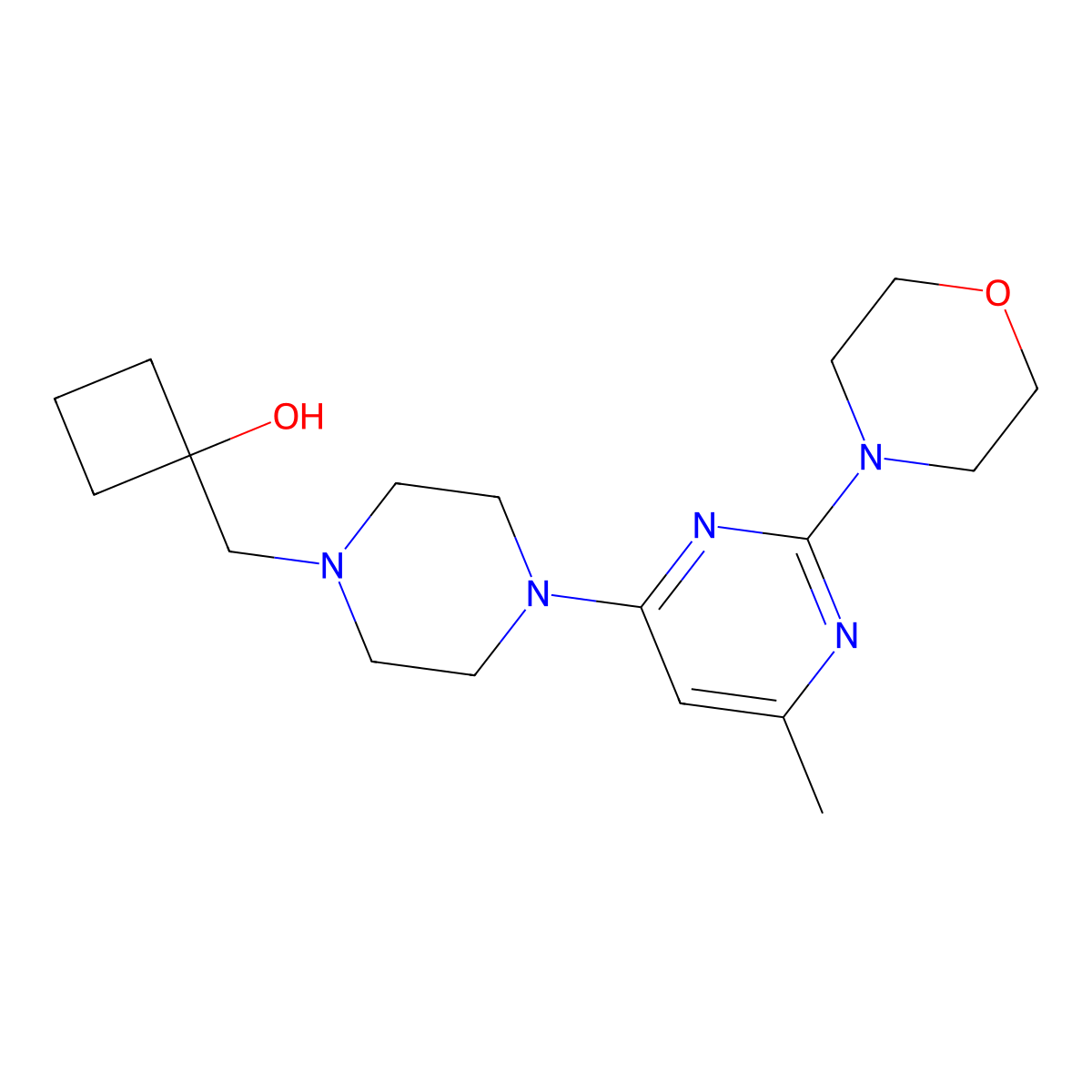 1-({4-[6-Methyl-2-(morpholin-4-yl)pyrimidin-4-yl]piperazin-1-yl}methyl)cyclobutan-1-ol molecular structure, CAS 2741913-14-2