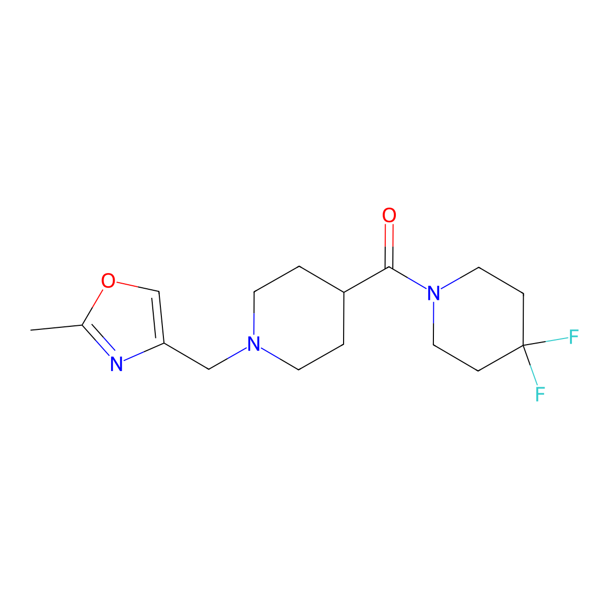 4,4-Difluoro-1-{1-[(2-methyl-1,3-oxazol-4-yl)methyl]piperidine-4-carbonyl}piperidine molecular structure, CAS 2741913-30-2