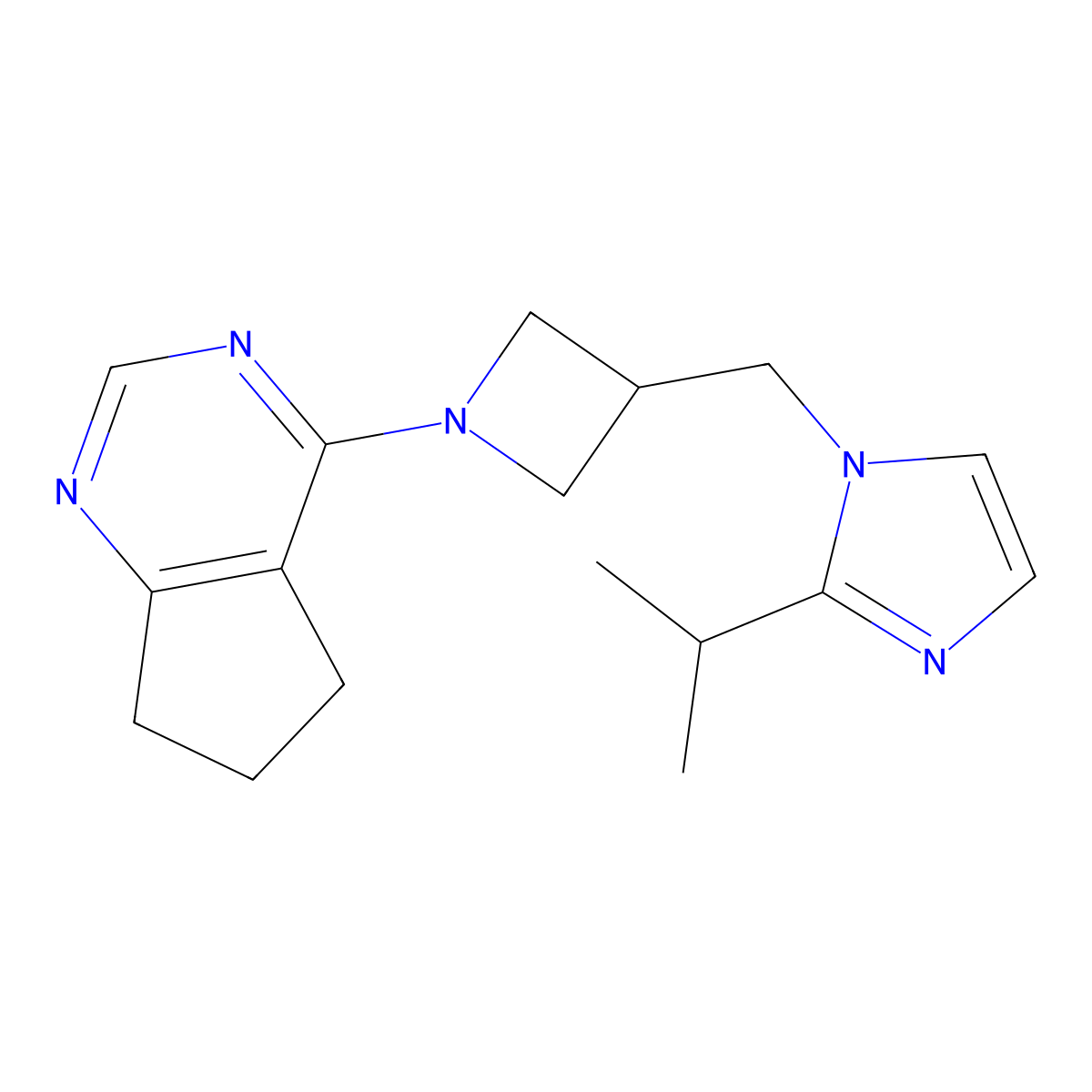 1-[(1-{5H,6H,7H-cyclopenta[d]pyrimidin-4-yl}azetidin-3-yl)methyl]-2-(propan-2-yl)-1H-imidazole molecular structure, CAS 2741913-31-3