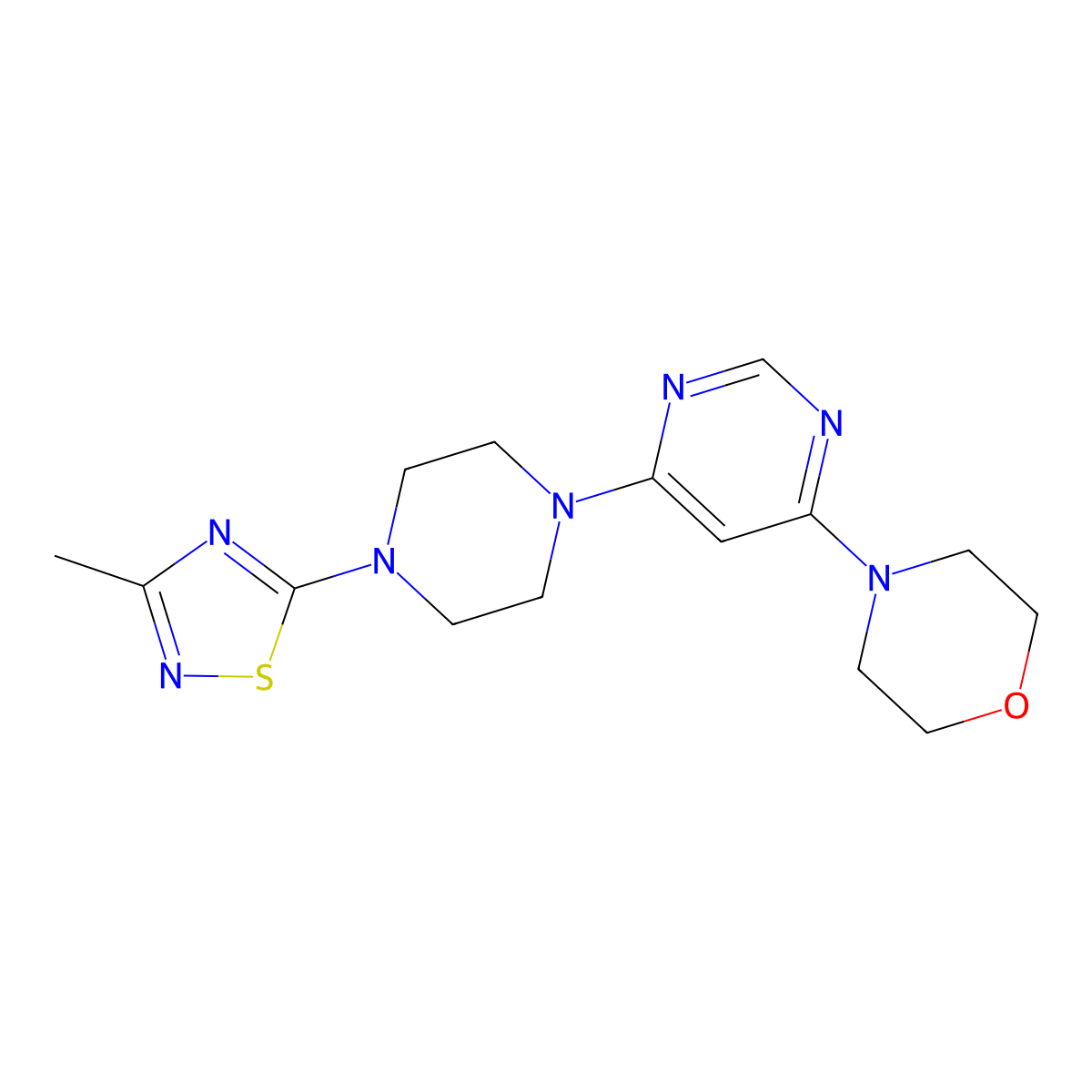 4-{6-[4-(3-Methyl-1,2,4-thiadiazol-5-yl)piperazin-1-yl]pyrimidin-4-yl}morpholine molecular structure, CAS 2741913-34-6