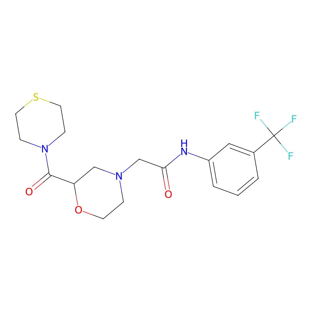 2-[2-(thi4-azane-4-carbonyl)morpholin-4-yl]-N-[3-(trifluoromethyl)phenyl]acetamide molecular structure, CAS 2741913-40-4