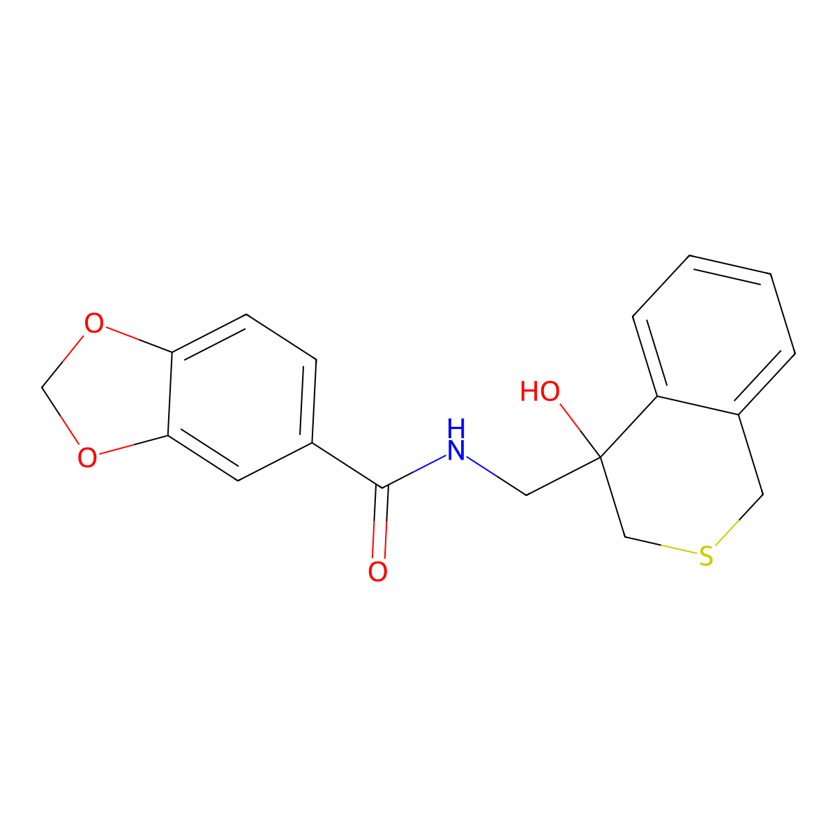 N-[(4-hydroxy-3,4-dihydro-1H-2-benzothiopyran-4-yl)methyl]-2H-1,3-benzodioxole-5-carboxamide molecular structure, CAS 2741913-41-5