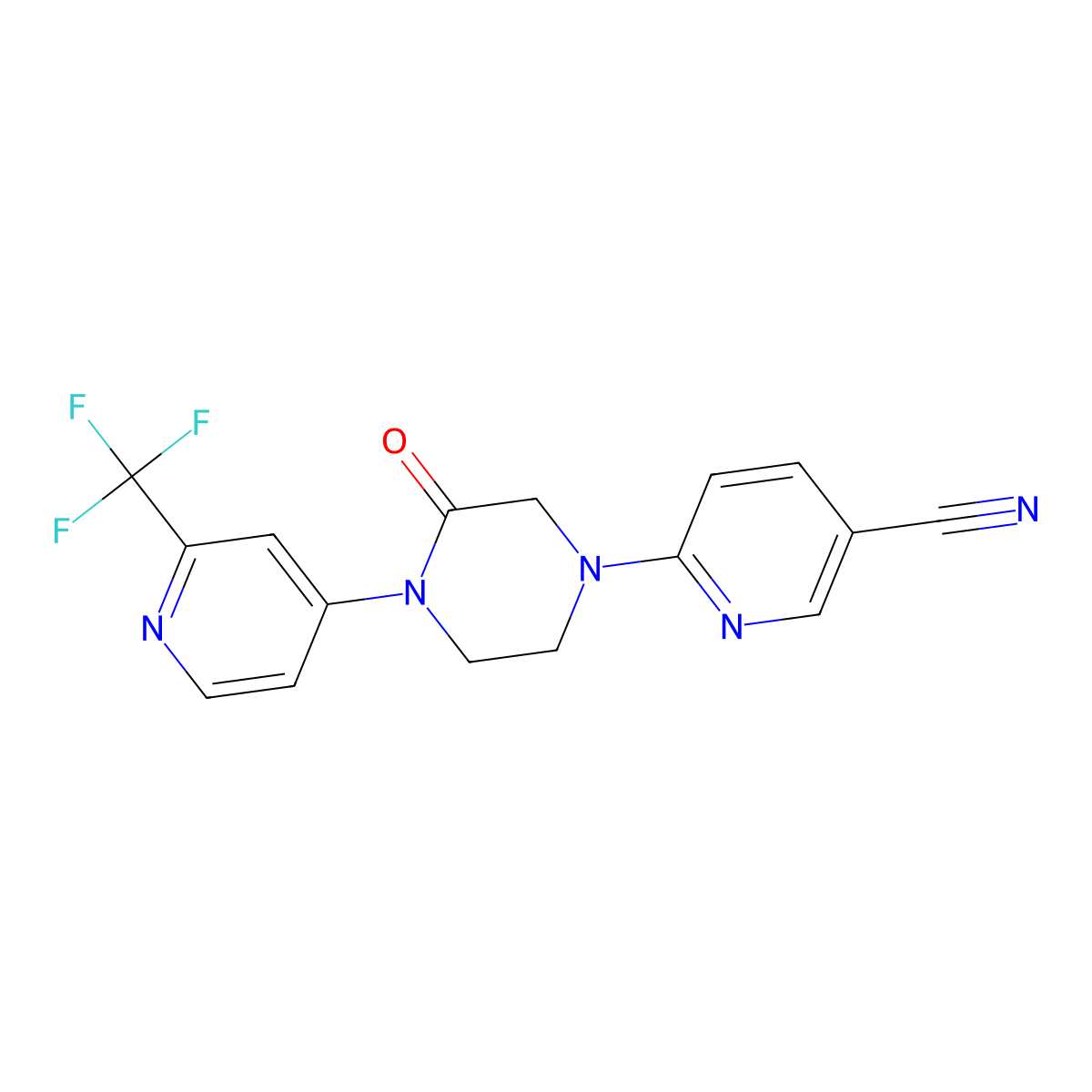 6-{3-Oxo-4-[2-(trifluoromethyl)pyridin-4-yl]piperazin-1-yl}pyridine-3-carbonitrile molecular structure, CAS 2741913-43-7