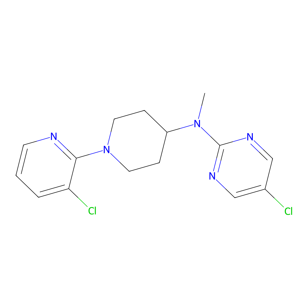 5-chloro-N-[1-(3-chloropyridin-2-yl)piperidin-4-yl]-N-methylpyrimidin-2-amine molecular structure, CAS 2741913-52-8