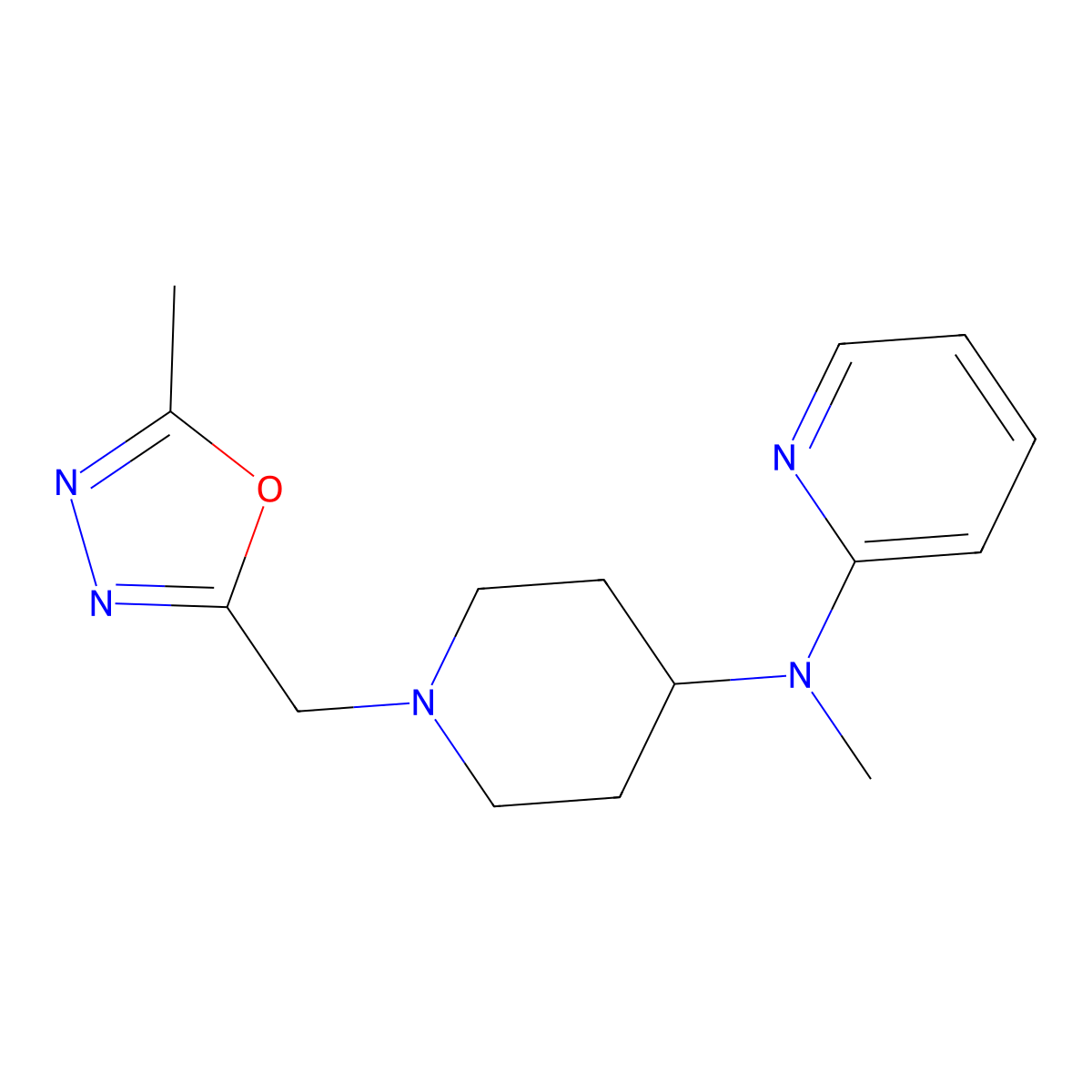 N-methyl-N-{1-[(5-methyl-1,3,4-oxadiazol-2-yl)methyl]piperidin-4-yl}pyridin-2-amine molecular structure, CAS 2741913-53-9