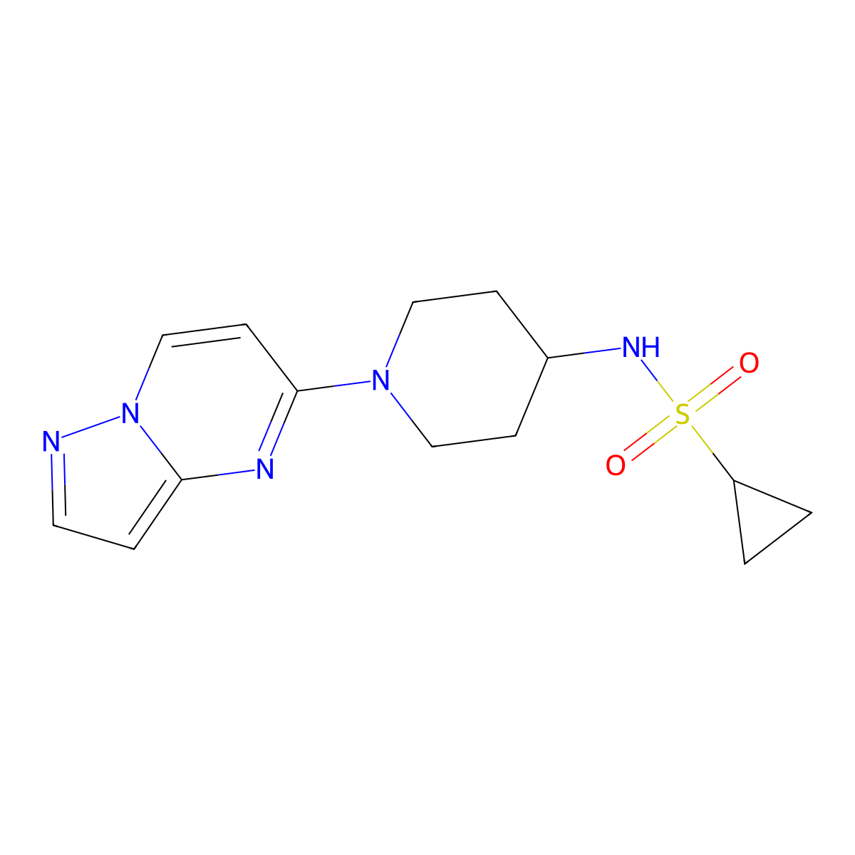 N-(1-{pyrazolo[1,5-a]pyrimidin-5-yl}piperidin-4-yl)cyclopropanesulfonamide molecular structure, CAS 2741913-54-0