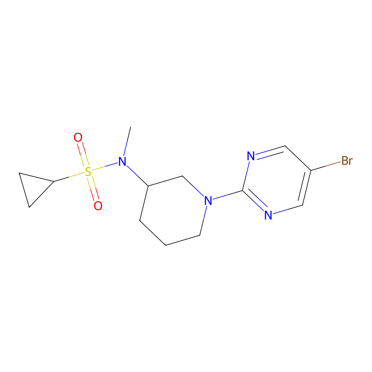 N-[1-(5-bromopyrimidin-2-yl)piperidin-3-yl]-N-methylcyclopropanesulfonamide molecular structure, CAS 2741913-55-1