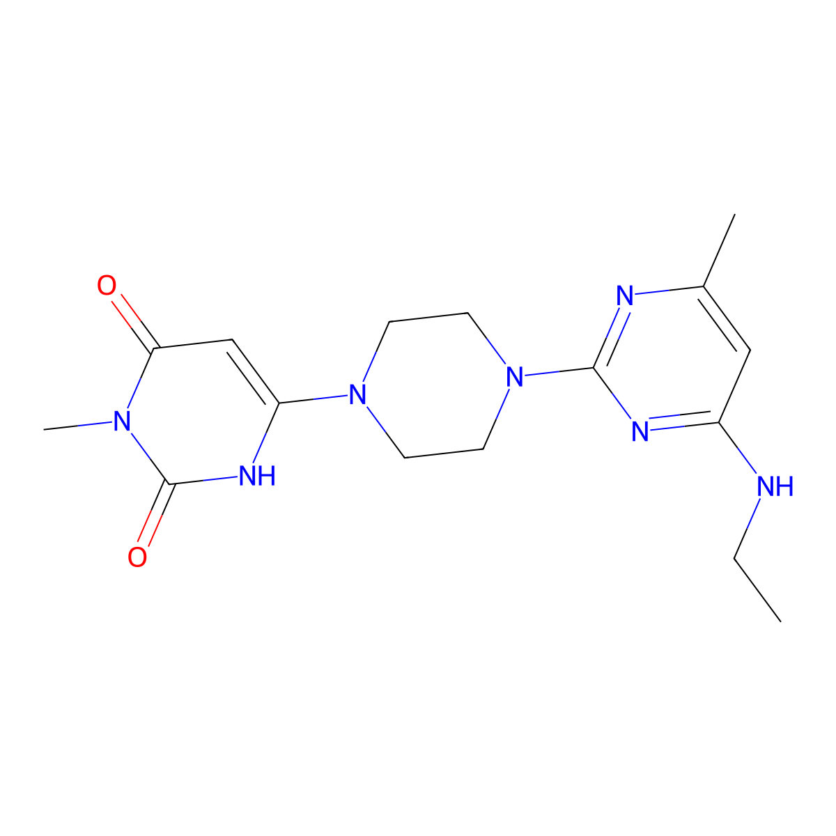 6-{4-[4-(Ethylamino)-6-methylpyrimidin-2-yl]piperazin-1-yl}-3-methyl-1,2,3,4-tetrahydropyrimidine-2,4-dione molecular structure, CAS 2741913-57-3