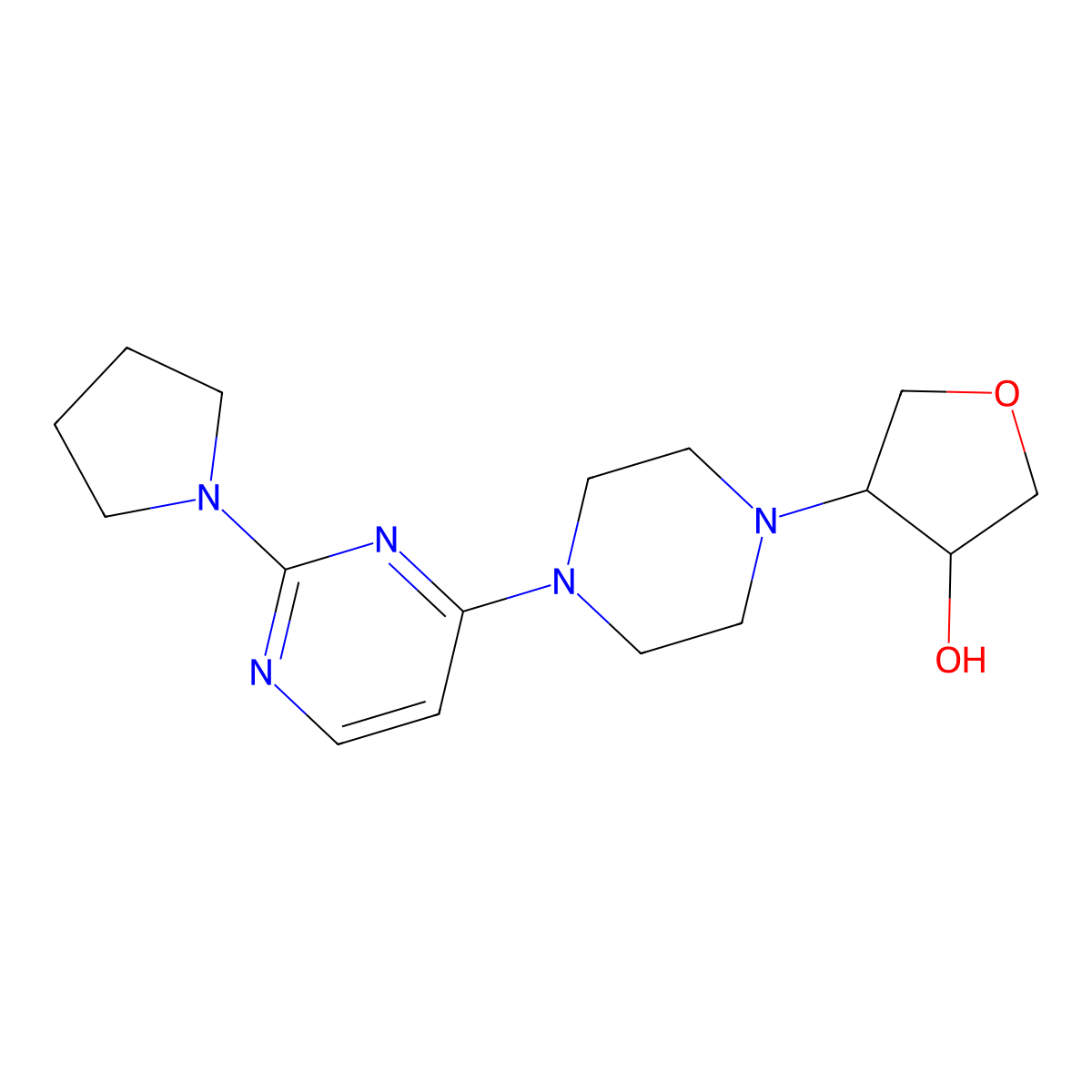 4-[4-(2-Pyrrolidin-1-ylpyrimidin-4-yl)piperazin-1-yl]oxolan-3-ol molecular structure, CAS 2741913-58-4