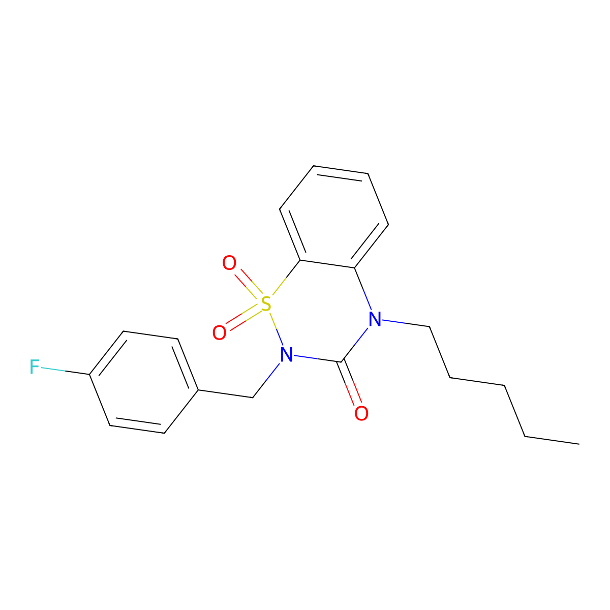 2-[(4-Fluorophenyl)methyl]-1,1-dioxo-4-pentyl-1lambda6,2,4-benzothiadiazin-3-one molecular structure, CAS 2741913-63-1
