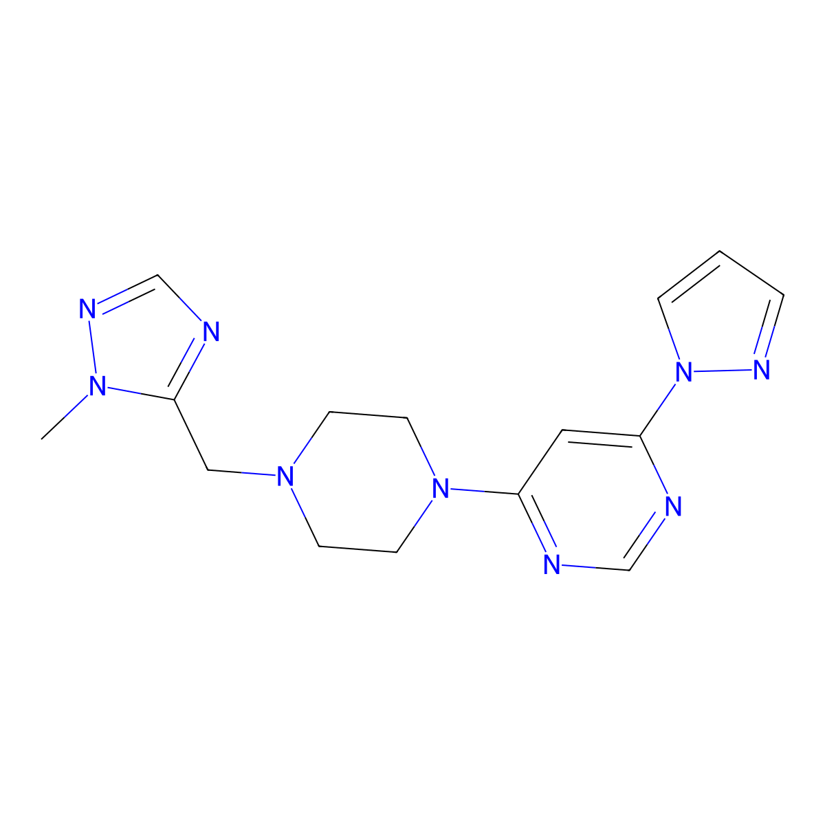 4-{4-[(1-methyl-1H-1,2,4-triazol-5-yl)methyl]piperazin-1-yl}-6-(1H-pyrazol-1-yl)pyrimidine molecular structure, CAS 2741913-66-4