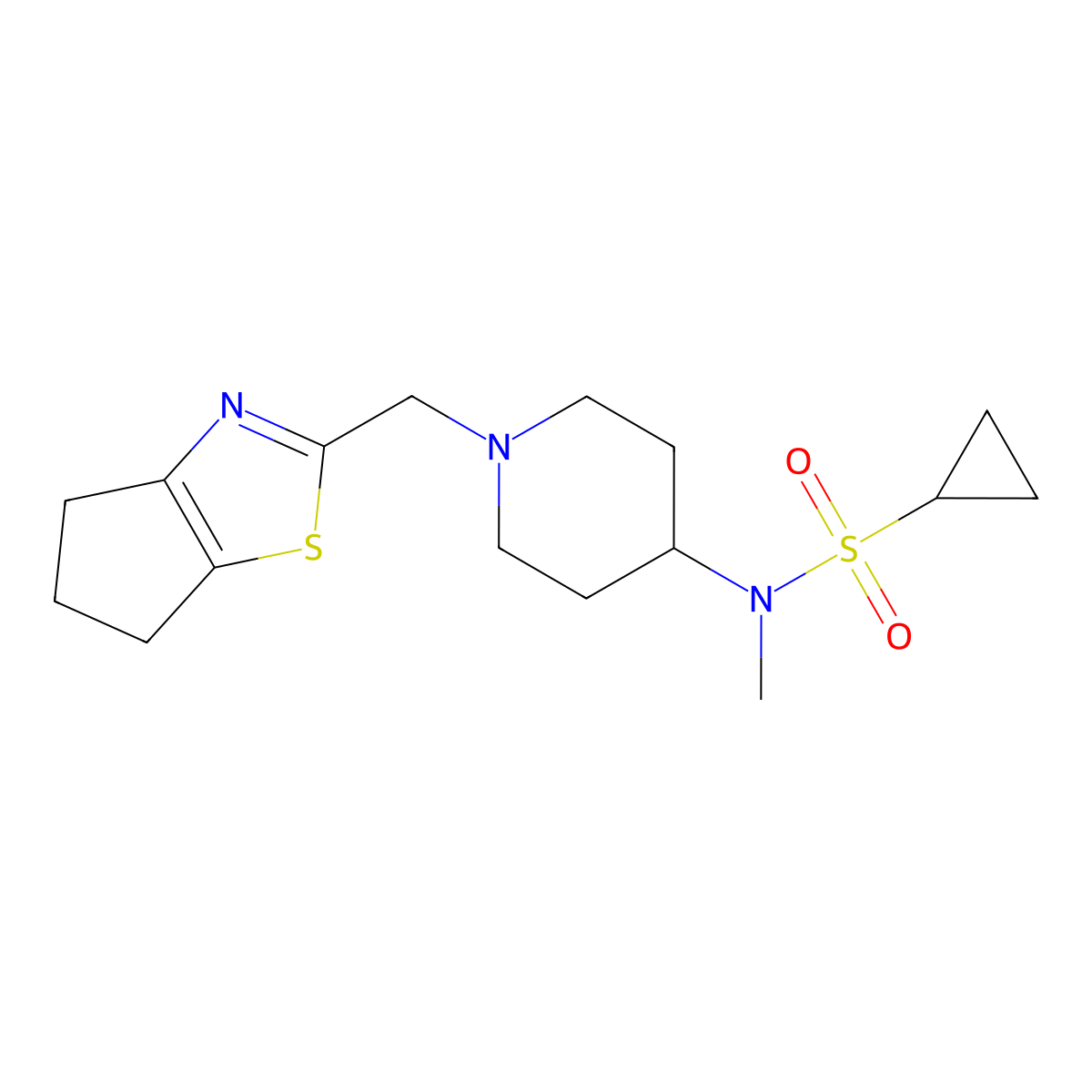 N-[1-({4H,5H,6H-cyclopenta[d][1,3]thiazol-2-yl}methyl)piperidin-4-yl]-N-methylcyclopropanesulfonamide molecular structure, CAS 2741913-67-5