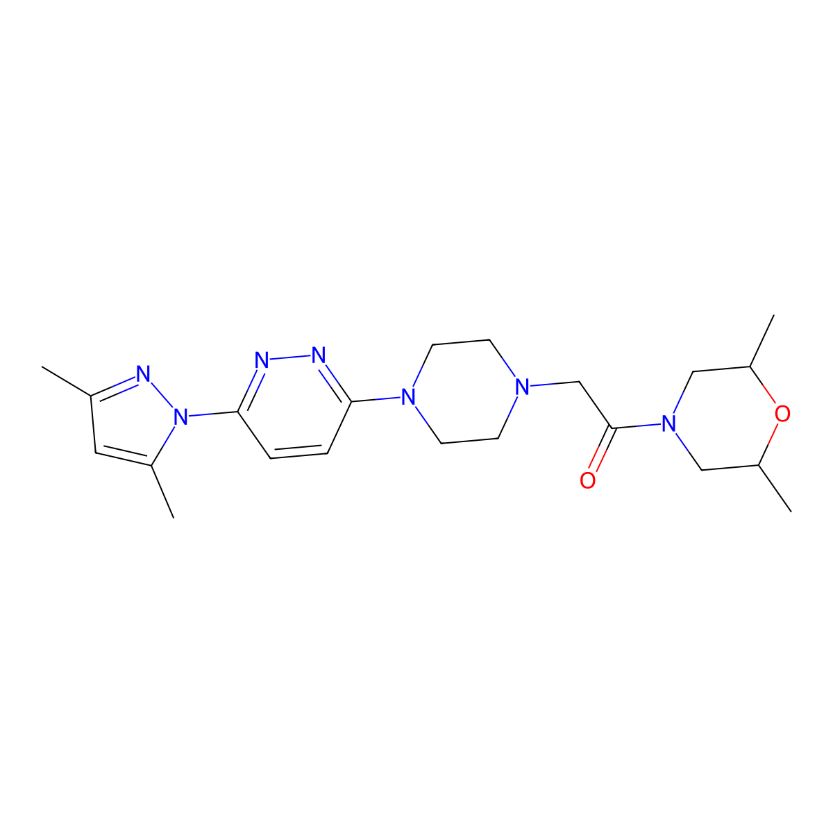2-{4-[6-(3,5-dimethyl-1H-pyrazol-1-yl)pyridazin-3-yl]piperazin-1-yl}-1-(2,6-dimethylmorpholin-4-yl)ethan-1-one molecular structure, CAS 2741913-70-0